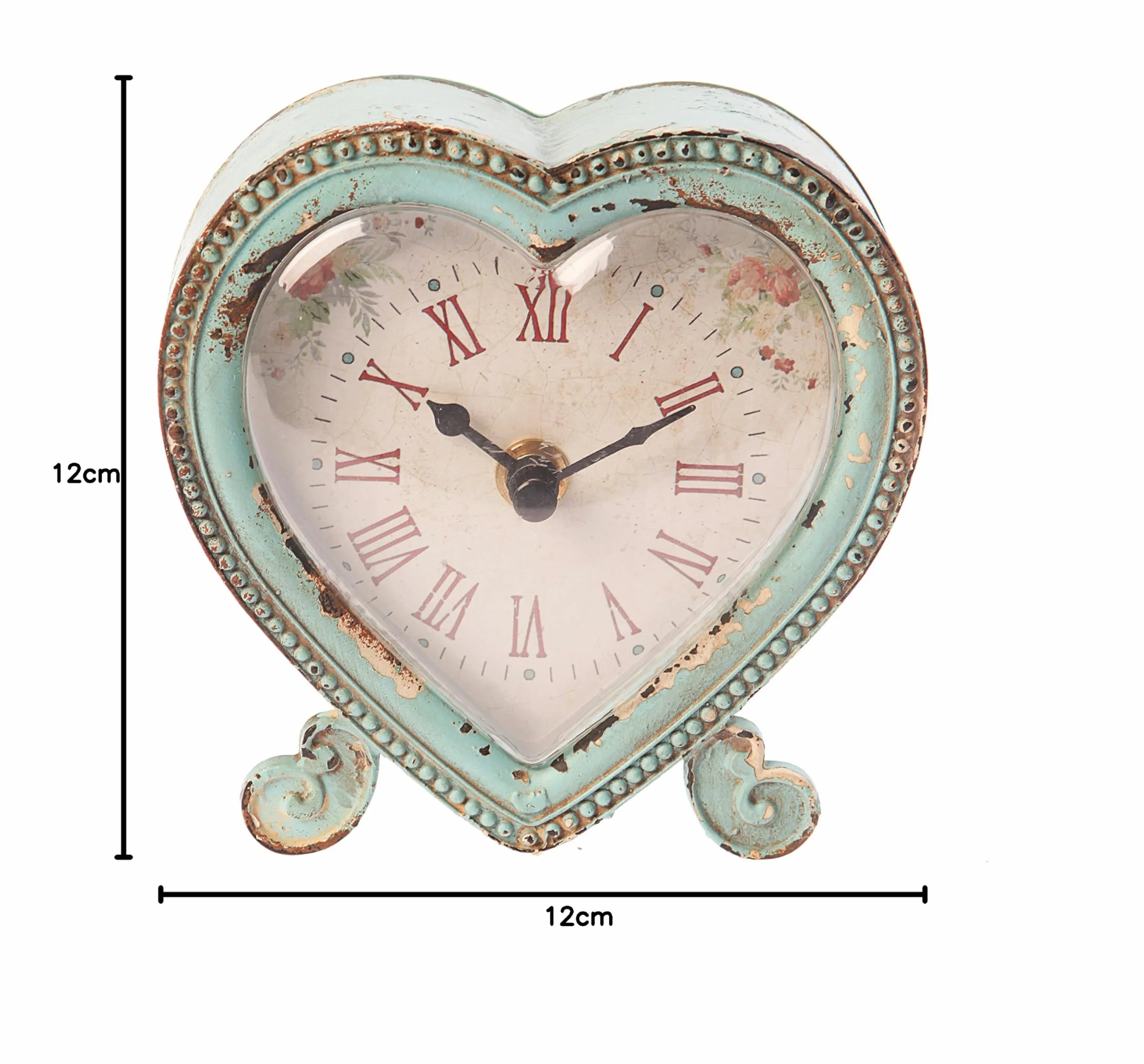 Sass & Belle Horloge en Forme de Cœur, Duck Egg/Pink, 12 x 12 x 2.5 cm
