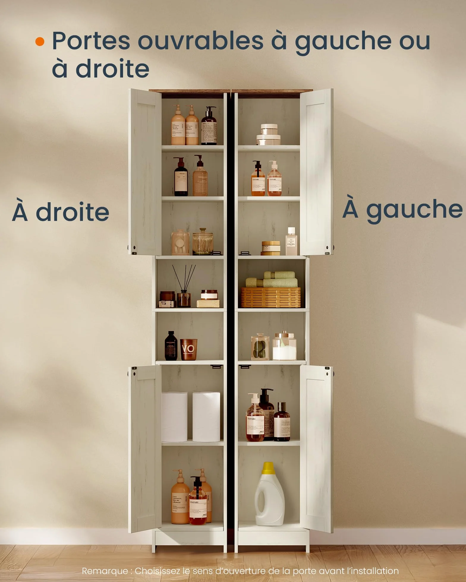SONGMICS HOME Meuble de Salle de Bain Haut, Assemblage Ultra-rapide sans Outils Toolless, Colonne de Rangement, avec Étagères Réglables, pour Salon, Entrée, 30 x 30 x 170 cm, Blanc Rustique BBC667WJ01