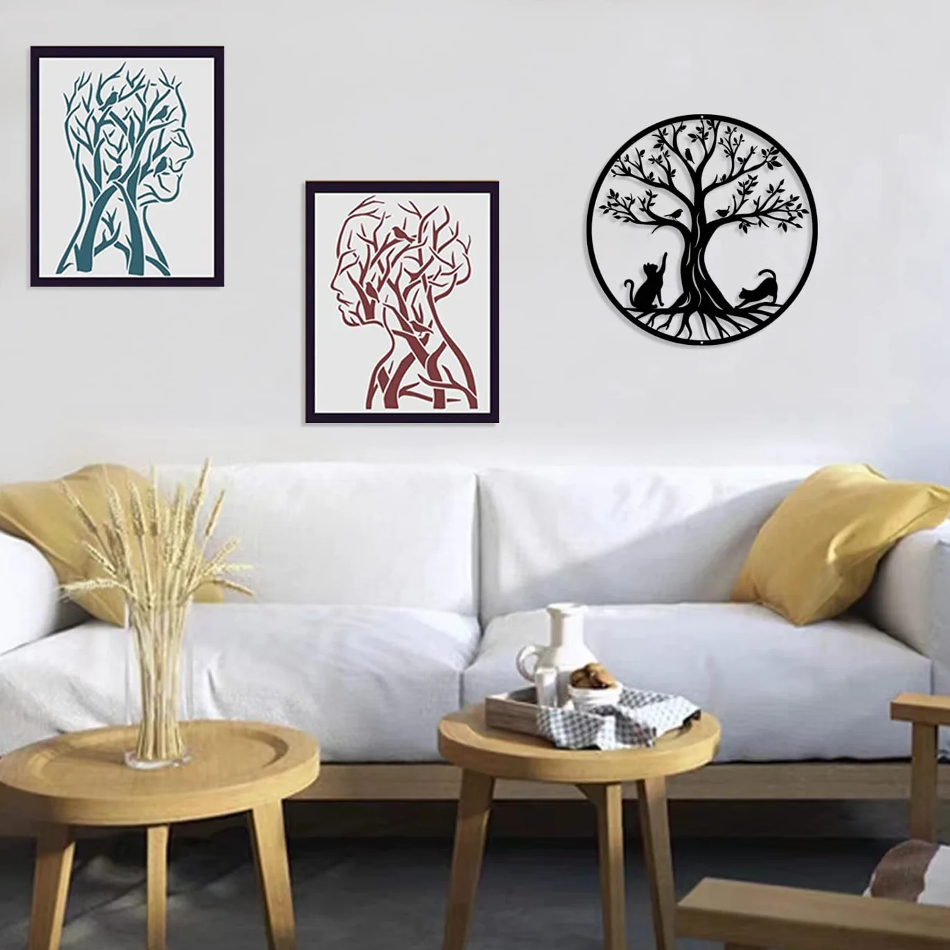 Arbre de vie en métal Décoration Murale Chats Noir 30cm