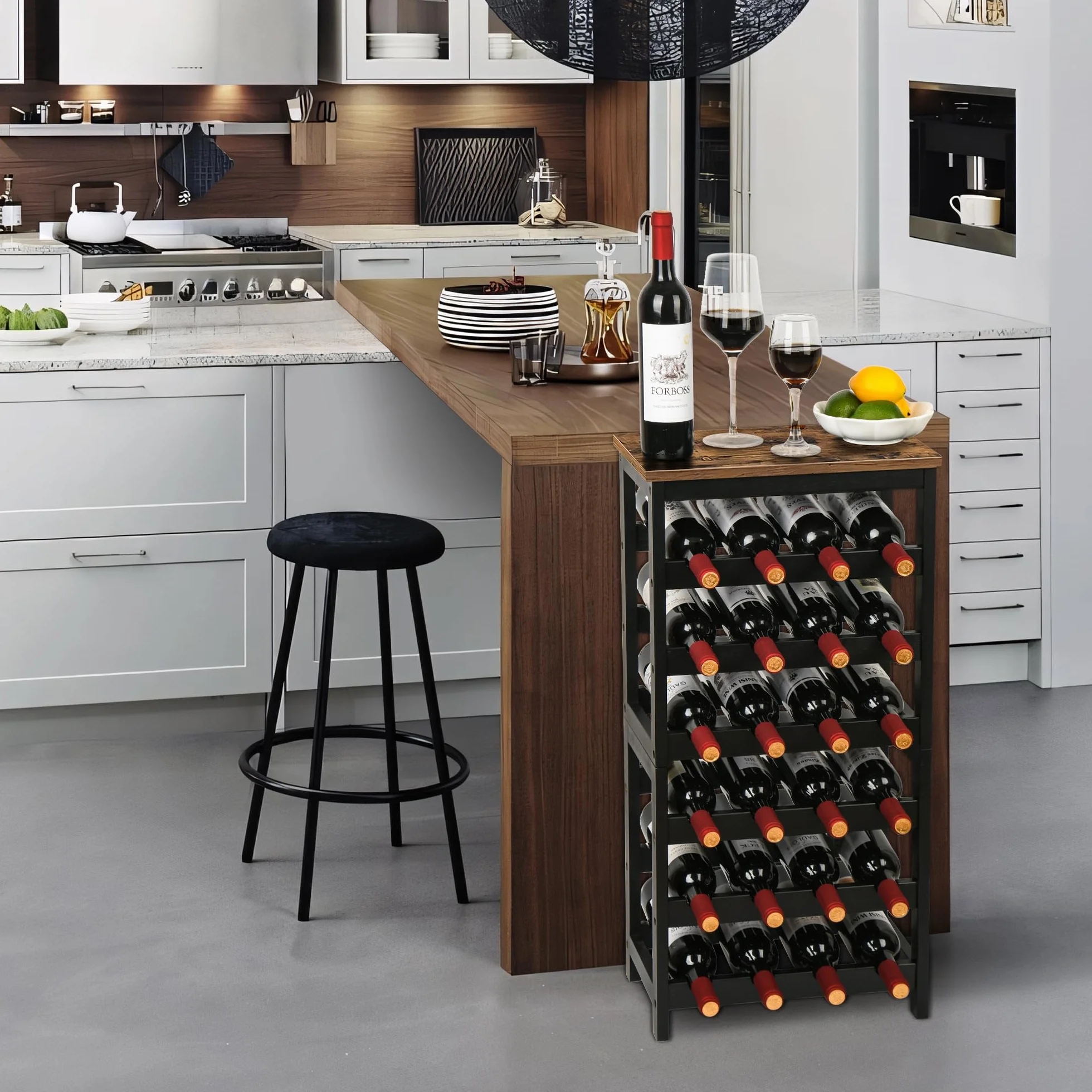 VASMIA Casier à Bouteilles pour 24 Bouteilles, Rangement Bouteille Vin en Bambou, Étagère à Vin Autoportante 6 Niveaux, pour Cave, Cuisine, Bars, 41x24x82 cm, Marron Rustique
