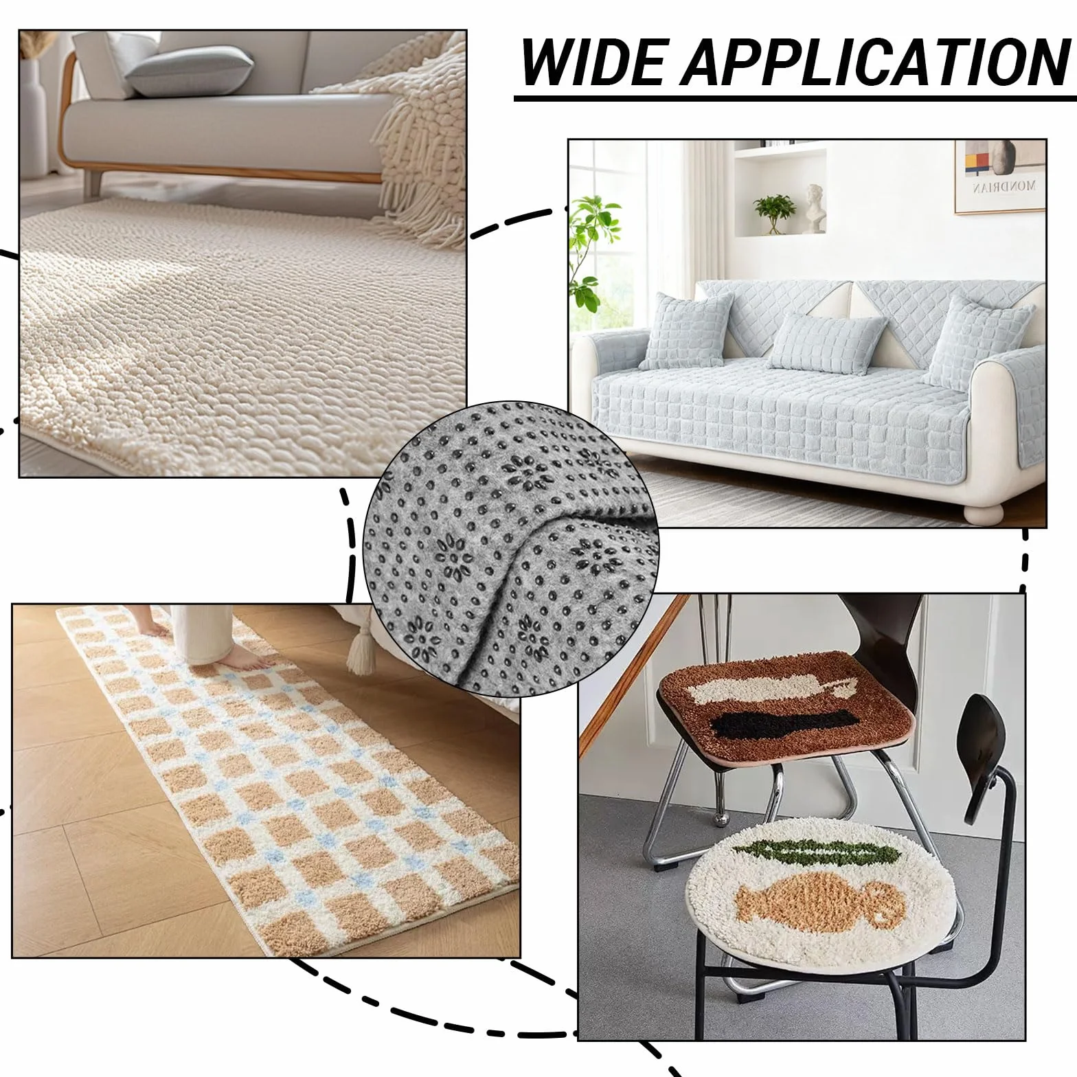Tapis antidérapant en tissu tufting 200 x 200 cm 2 mm épaisseur