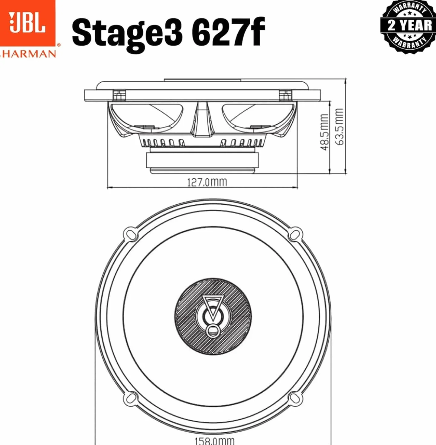 JBL Stage3 637F – Zestaw 3-drożnych głośników samochodowych – Harman Kardon Auto Echo 225 W – Duży głośnik do telefonów komórkowych 16,5 cm 2 sztuki – 165 mm – 6,5 cala bez osłony kratki