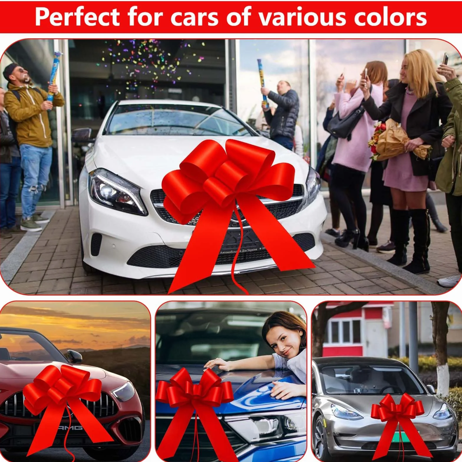 Grands Noeud Cadeau XXL 76 cm Voiture, Gros Nœud Géant Réutilisable pour Anniversaire Mariage Noël