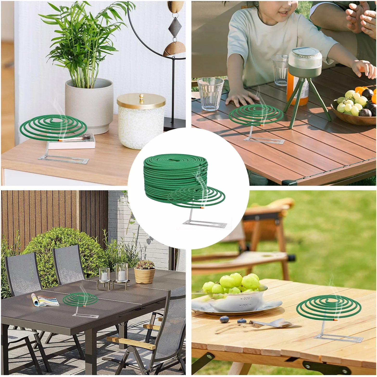 Spirales Encens à la Citronnelle pour l'extérieur – Lot de 2 (48 bobines + 2 supports)