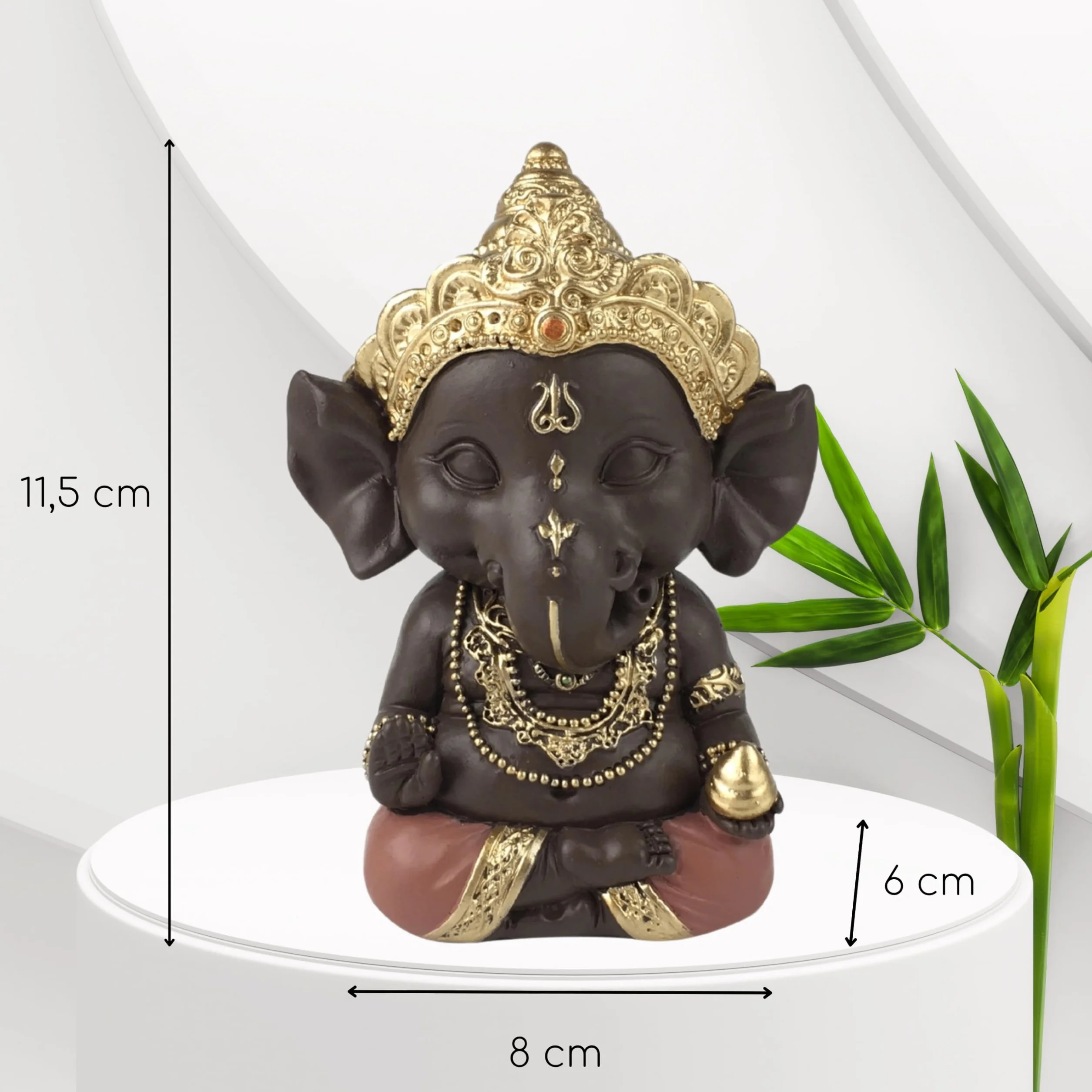 Statuette Ganesh Porte Bonheur Décoration Zen Feng Shui 11,5cm Vert Marron Zen’Light