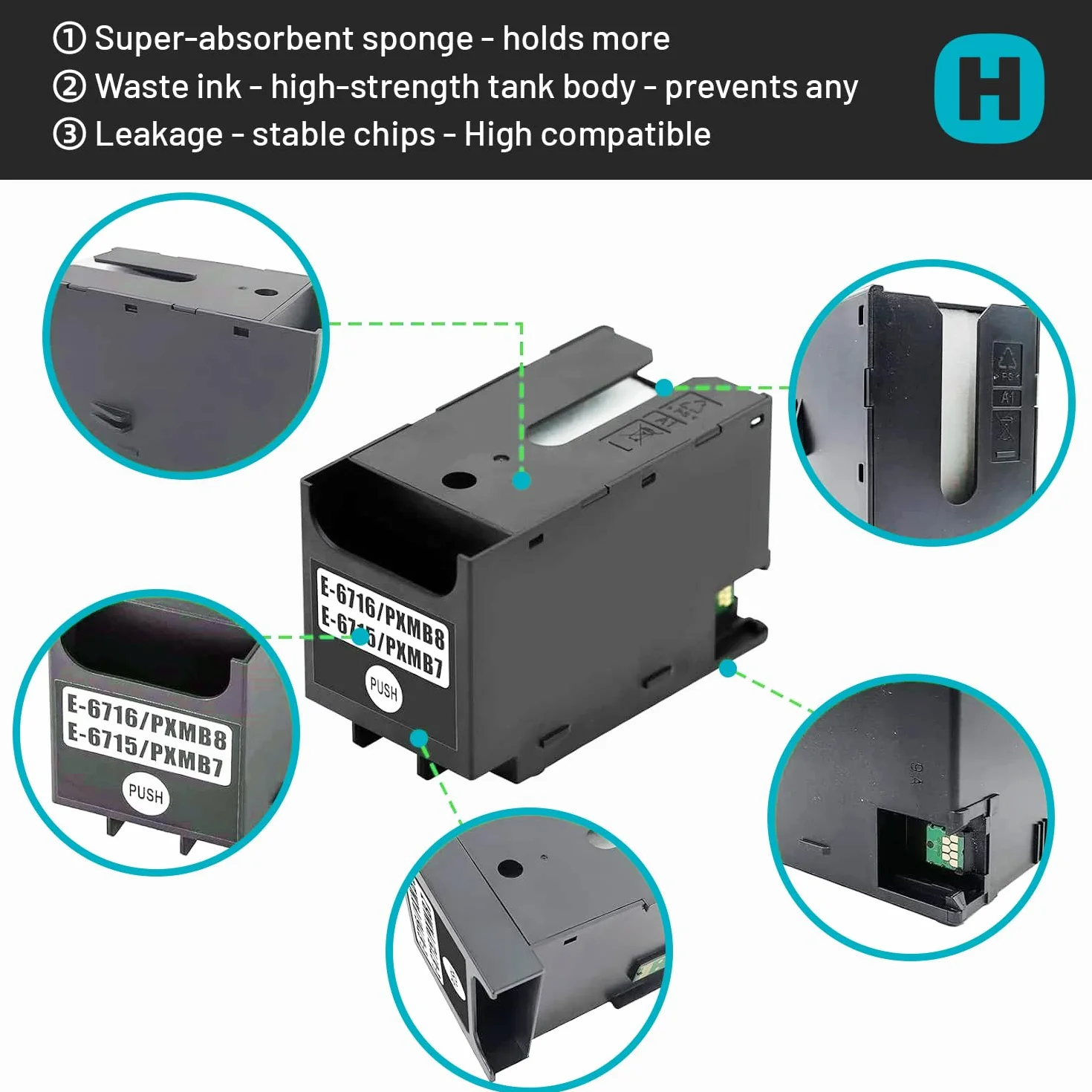 Epson Boîte d'entretien d'encre E6715 E6716 Remplacement pour Workforce Pro WF-4720 WF-4730 WF-4740 WF-3820 WF-4820 WF-4830 ET-8700