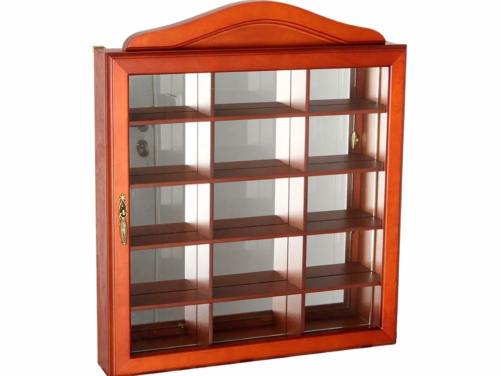 Vitrine murale en bois et verre, fermeture magnétique, 42 cm.
