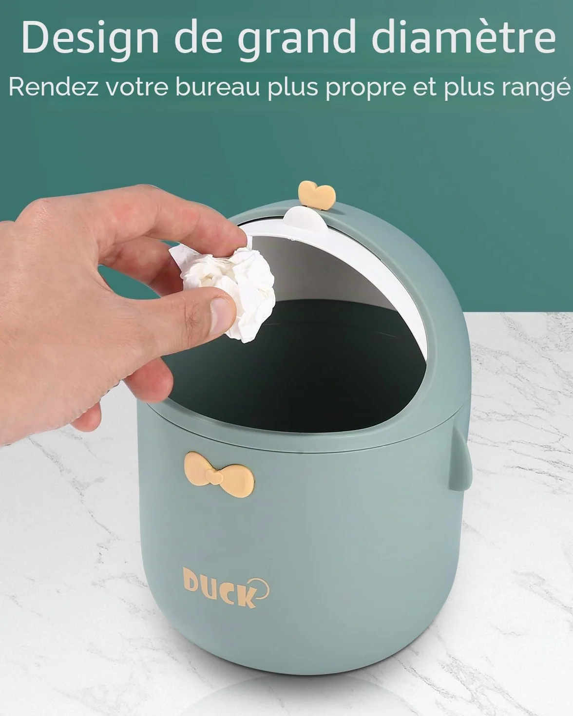 Huifoo Mini poubelle de table couvercle corbeille à papier Kawaii boîte de rangement bureau