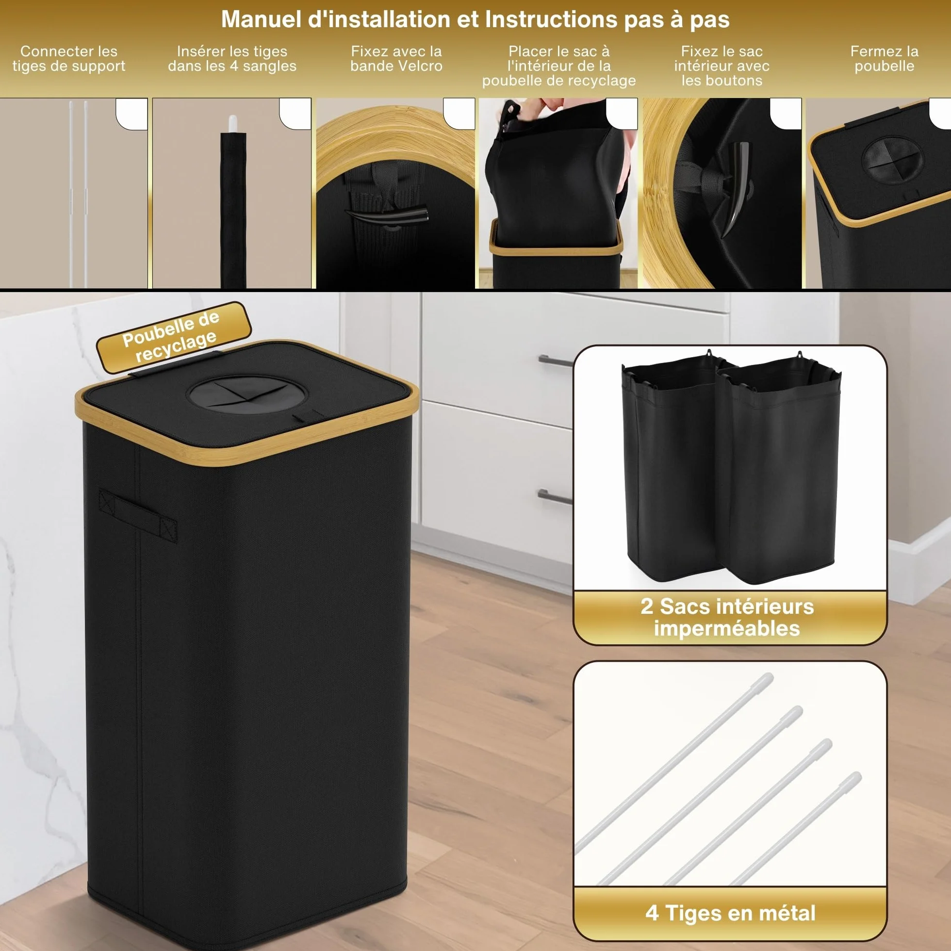 Deco haus® Poubelle tri Selectif Cuisine 100L - Bac de tri Recyclage Plastique
