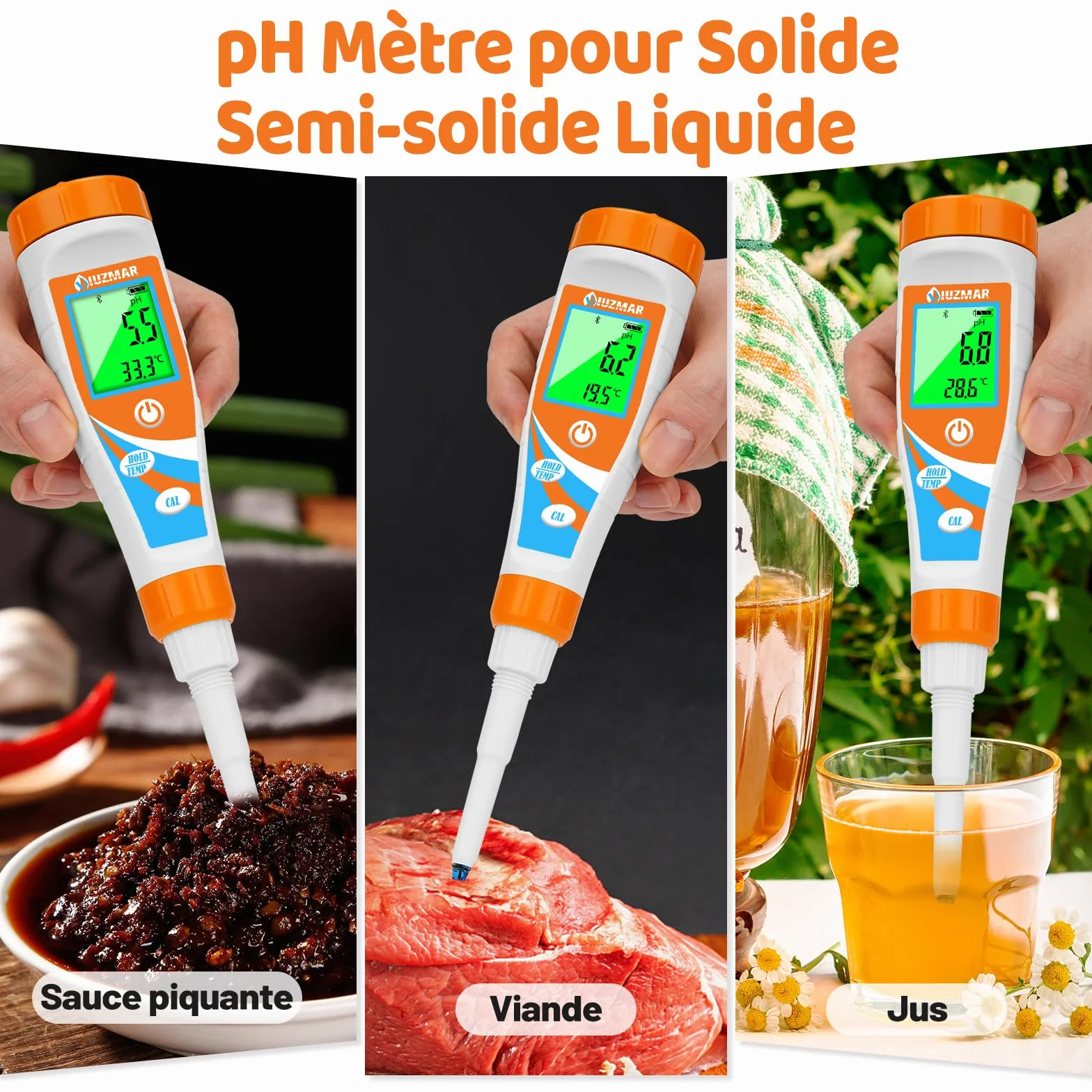 UIUZMAR pH Mètre Intelligent pour Aliments Kit de Test pH pour Levain et Pâte à Pain Testeur de pH Professionnel pH-mètre Numérique pour Piscine, Saucisses, Viande, Fromage Autres solide et Liquide