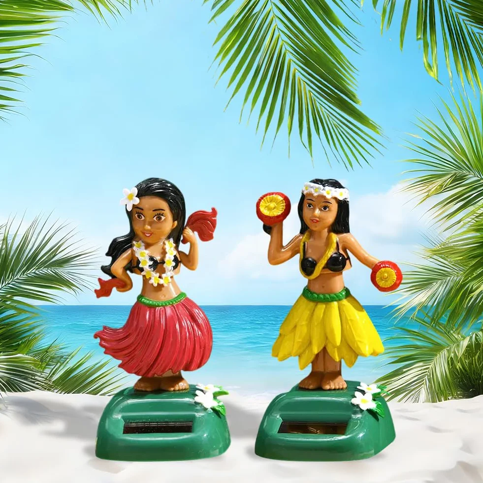 2Pcs Figurine Poupée de Tableau de Bord Hawaïenne, Décoration de Voiture, Bureau Maison