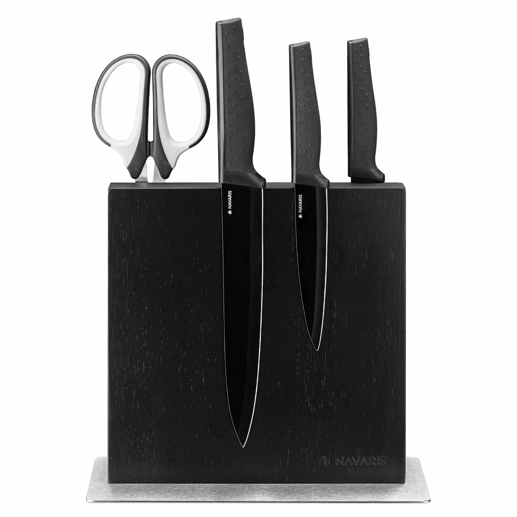 Navaris Bloc à couteaux magnétique - Bloc aimanté double face en bois d'hévéa - Range couteau de cuisine vide - Support vertical avec aimant