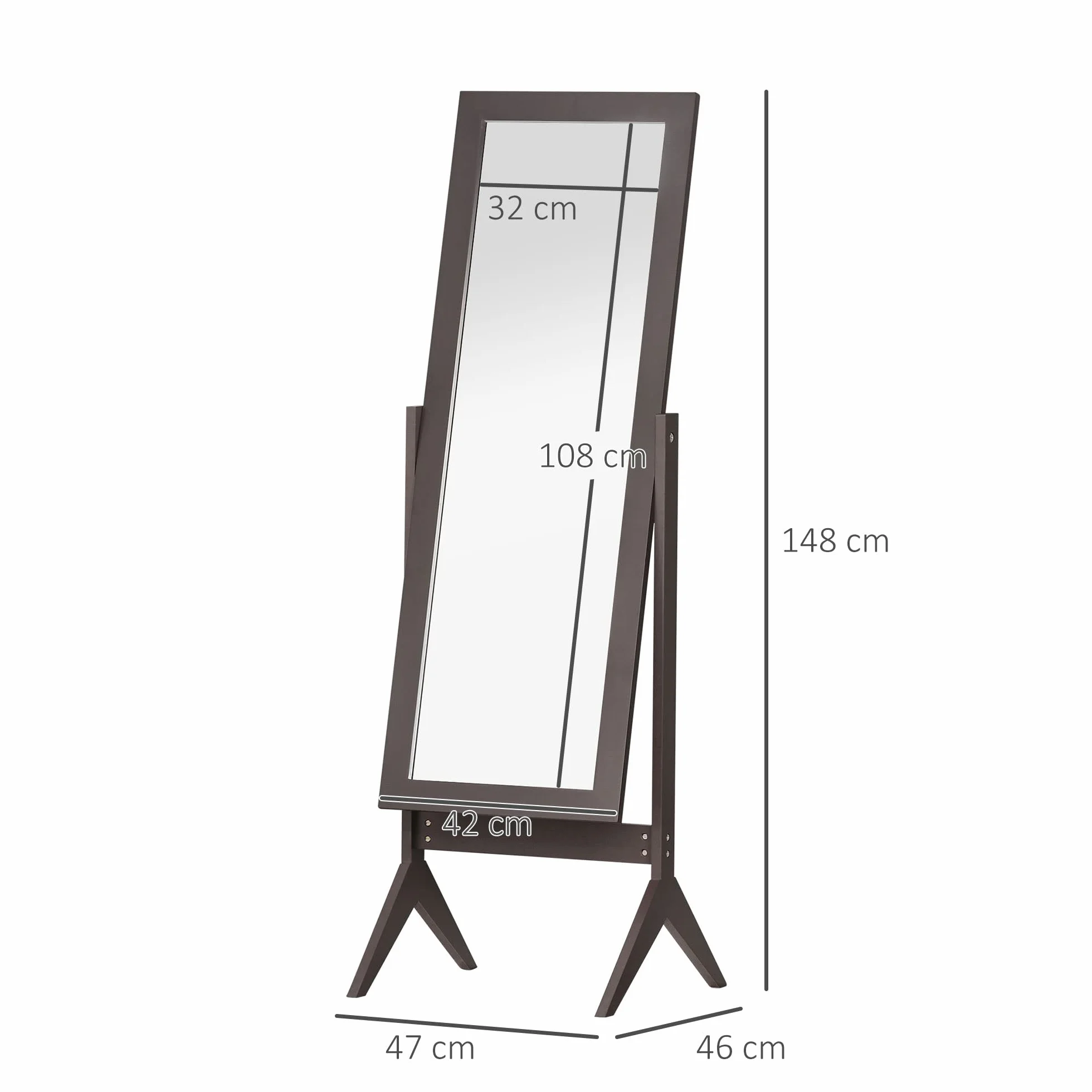 HOMCOM Miroir en Pied Grand Miroir de Sol Inclinaison réglable pour Dressing Chambre dim. 47L x 46l x 148H cm en café