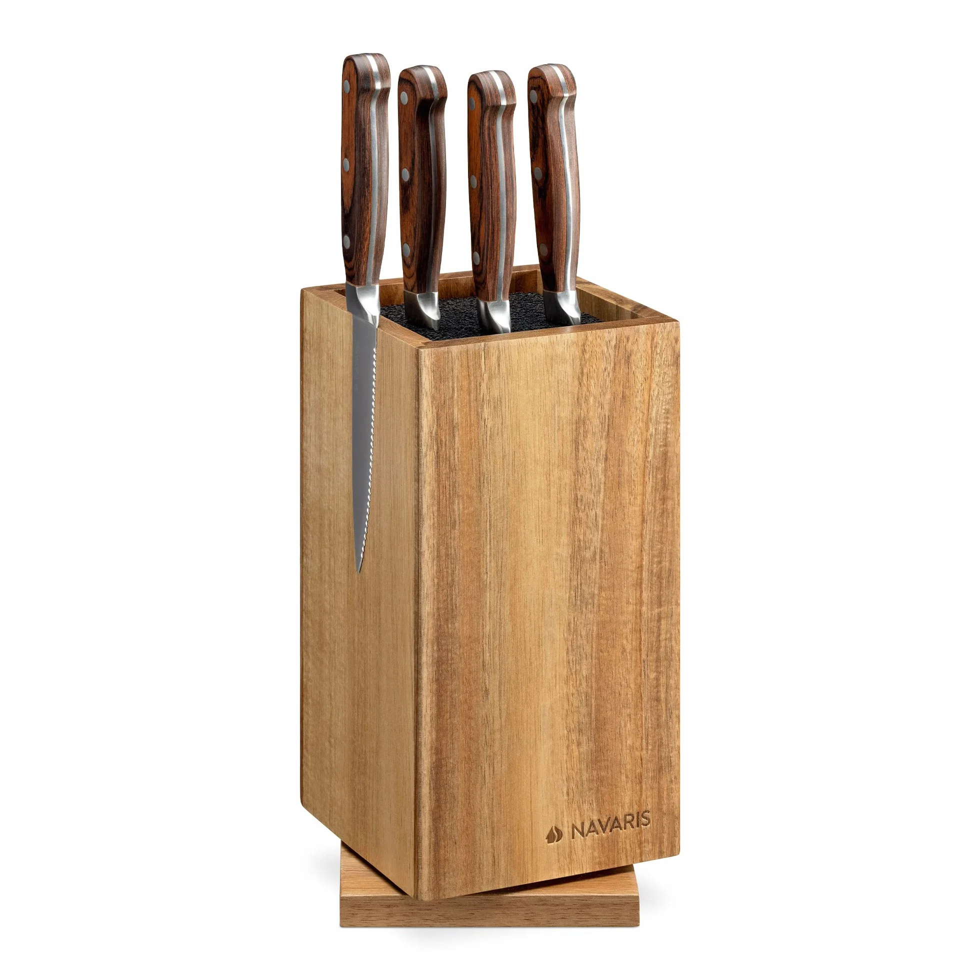 Navaris Porte-Couteaux en Bois - Bloc de Rangement à Couteau Rotatif et magnétique en Acacia 25 x 12,5 x 12,5 cm - Bloc Couteau Vide avec tiges