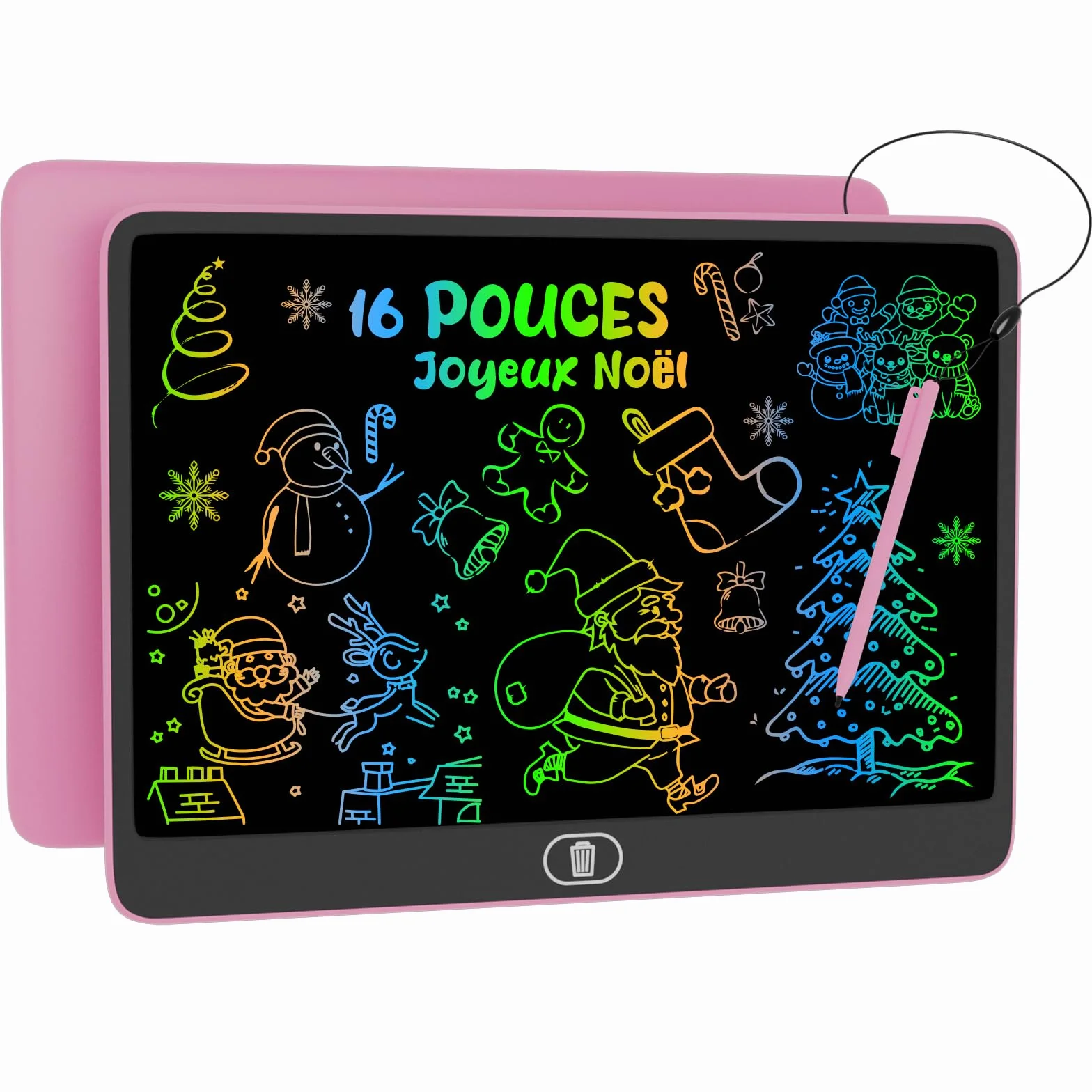 Electight Tablette d'Écriture LCD 16 Pouces, Ardoise Colorée pour Enfants, Cadeau Éducatif 2-7 Ans, Rose