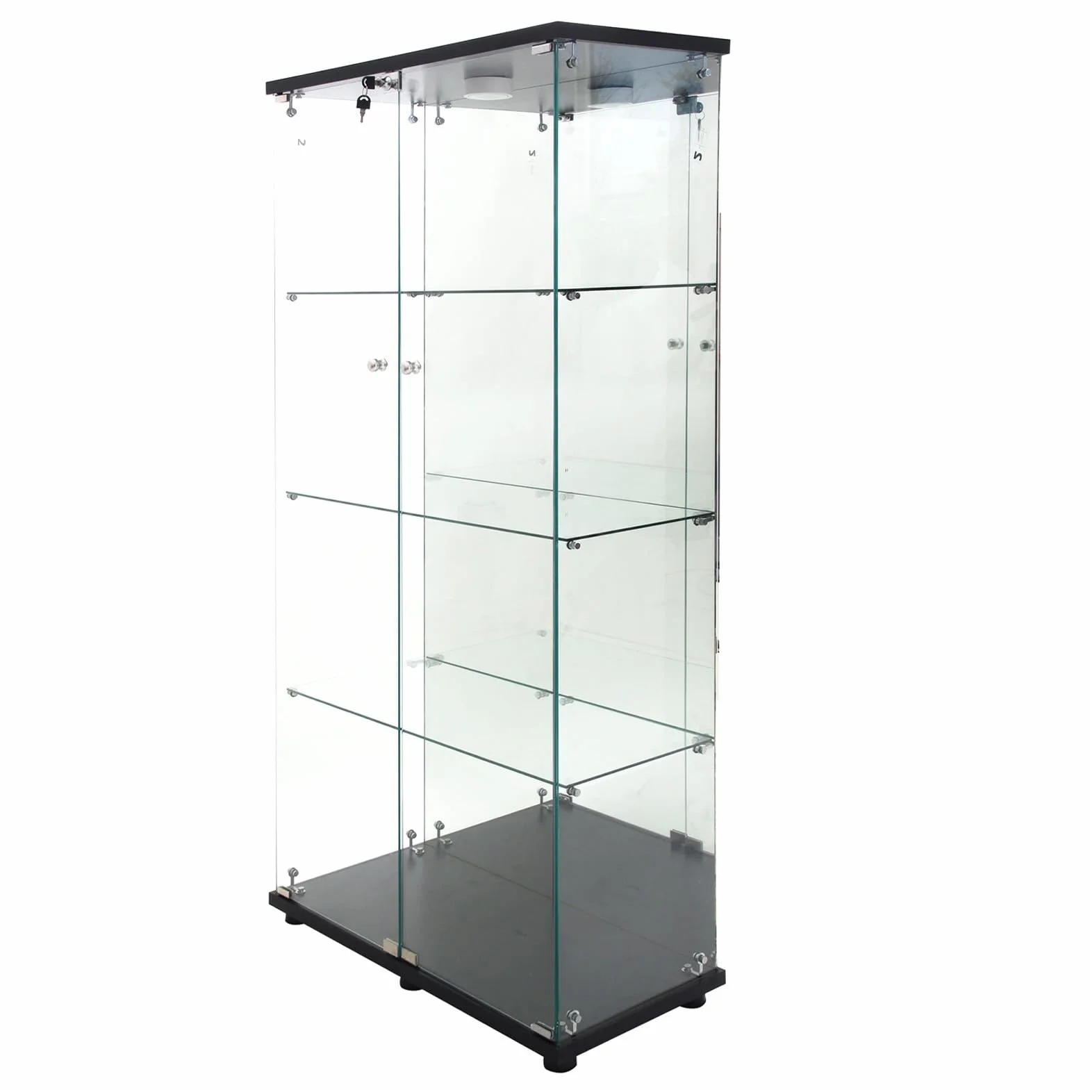 Vitrine en Verre à Miroir avec 4 Étagères, 2 Portes, 164 × 80,5 × 36,5 cm, Collection d'Exposition à Colonne pour Salon avec LED
