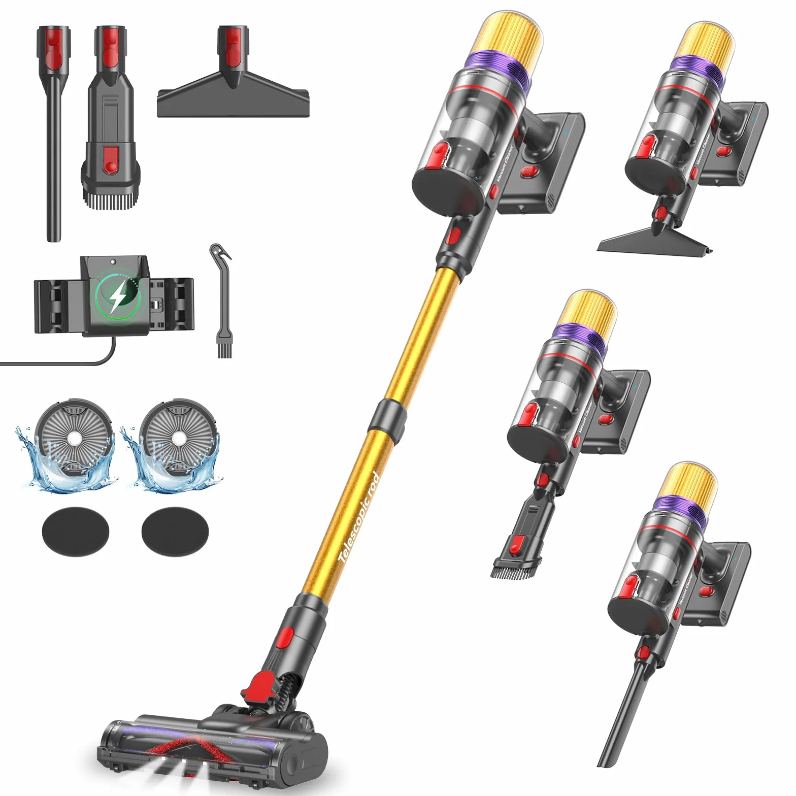 V16 Aspirateur Balai sans Fil 55Kpa/600W/80Mins, Aspirateur sans Fil Puissant, Écrans Tactiles LED, Mode Automatique, Brosse Anti-Emmêlement pour Tapis, Sols Durs et Poils d'animaux