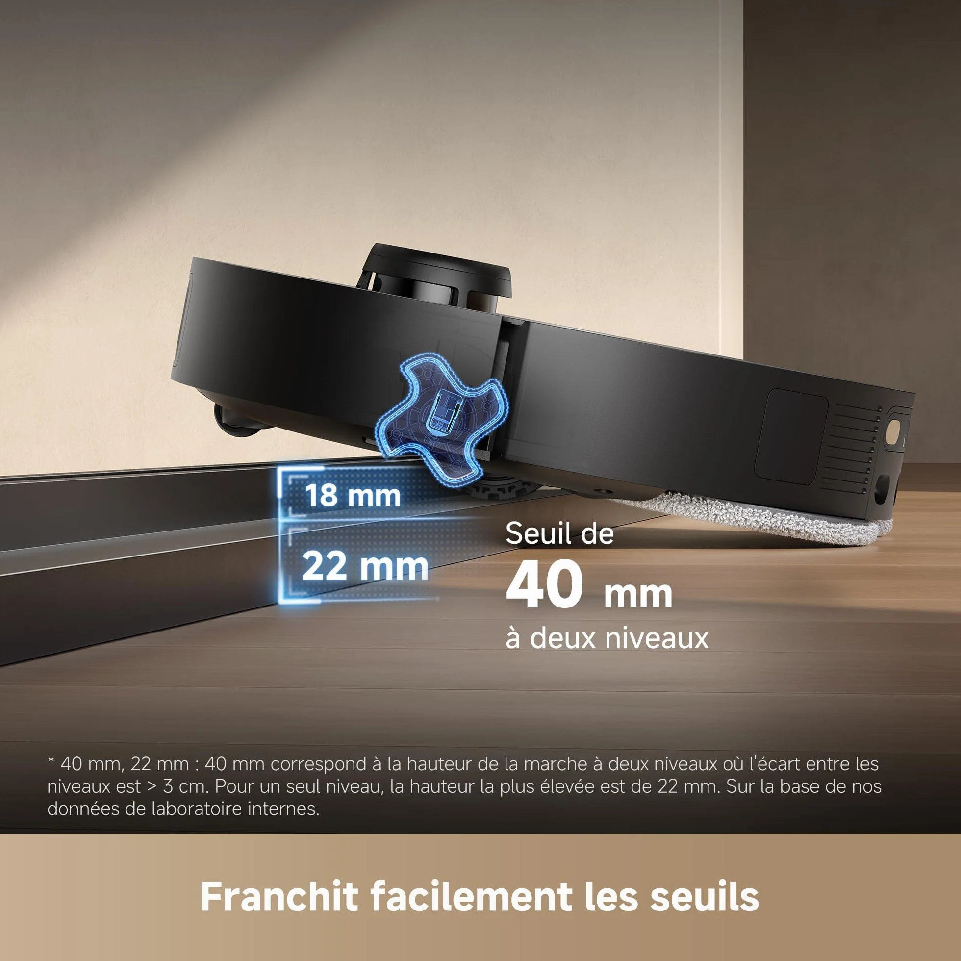 DREAME L40s Pro Ultra Robot Aspirateur, 19000 Pa, Brosse Double HyperStream, Franchit 4 cm, Brosse latérale extensible, Nettoyage eau chaude 75°C, Auto-nettoyant 3.0