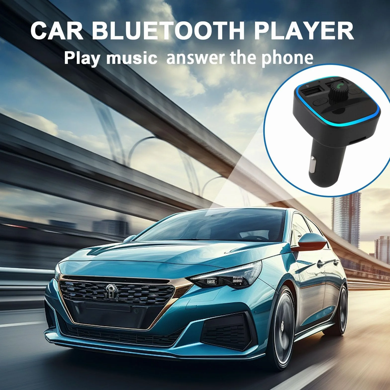 Bluetooth 5.3 FM transmiter samochodowy, adapter Bluetooth, adapter samochodowy z 2 portami USB do ładowania, transmiter FM, odtwarzacz muzyczny do gniazda zapalniczki z zestawem głośnomówiącym