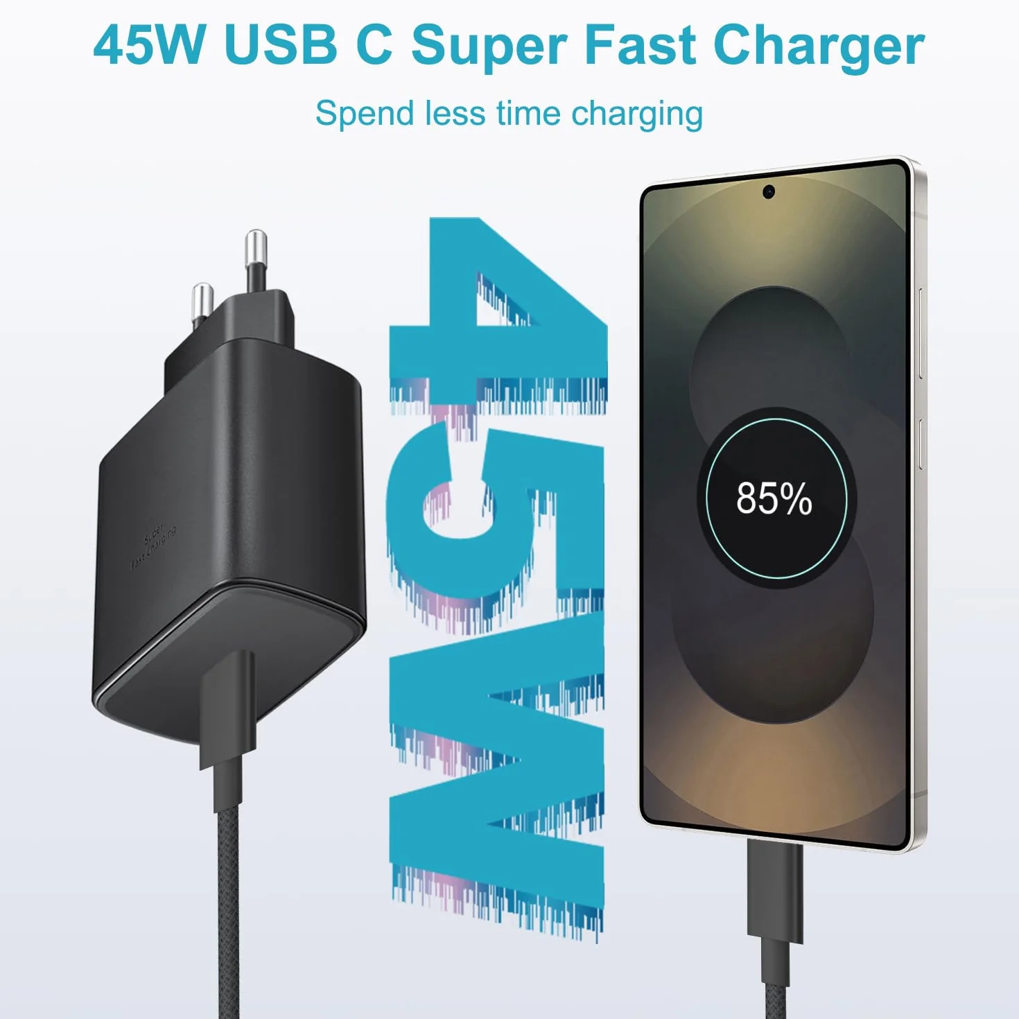 Ładowarka USB C 45 W do Samsung Galaxy S25 S24 S23/S23 Ultra/S22/S21/S20/Note20/A73/A53/S10, USBC Gniazdo ładowania Typ C Wtyczka ładowania Adapter z 3M Nylon Kabel USB Type-C