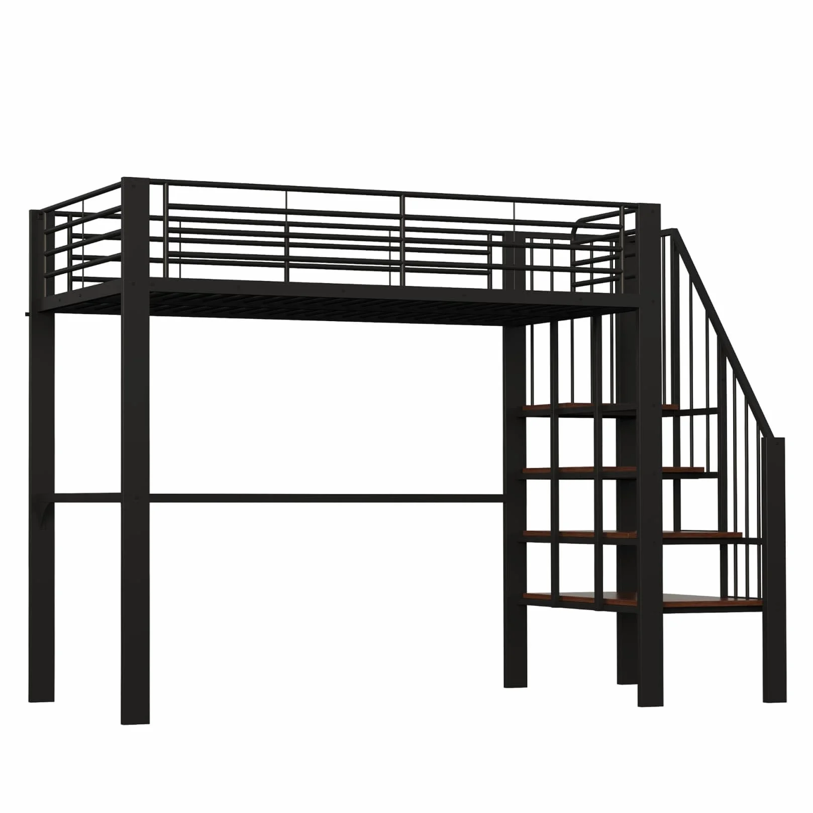Lit Mezzanine 1 Place 90x200cm,Lit Mezzanine Enfants avec Grand Escalier de Rangement,Barrière Haute,Sommier à Lattes Solide,pour Enfants Adolescents(Noir 1,90)