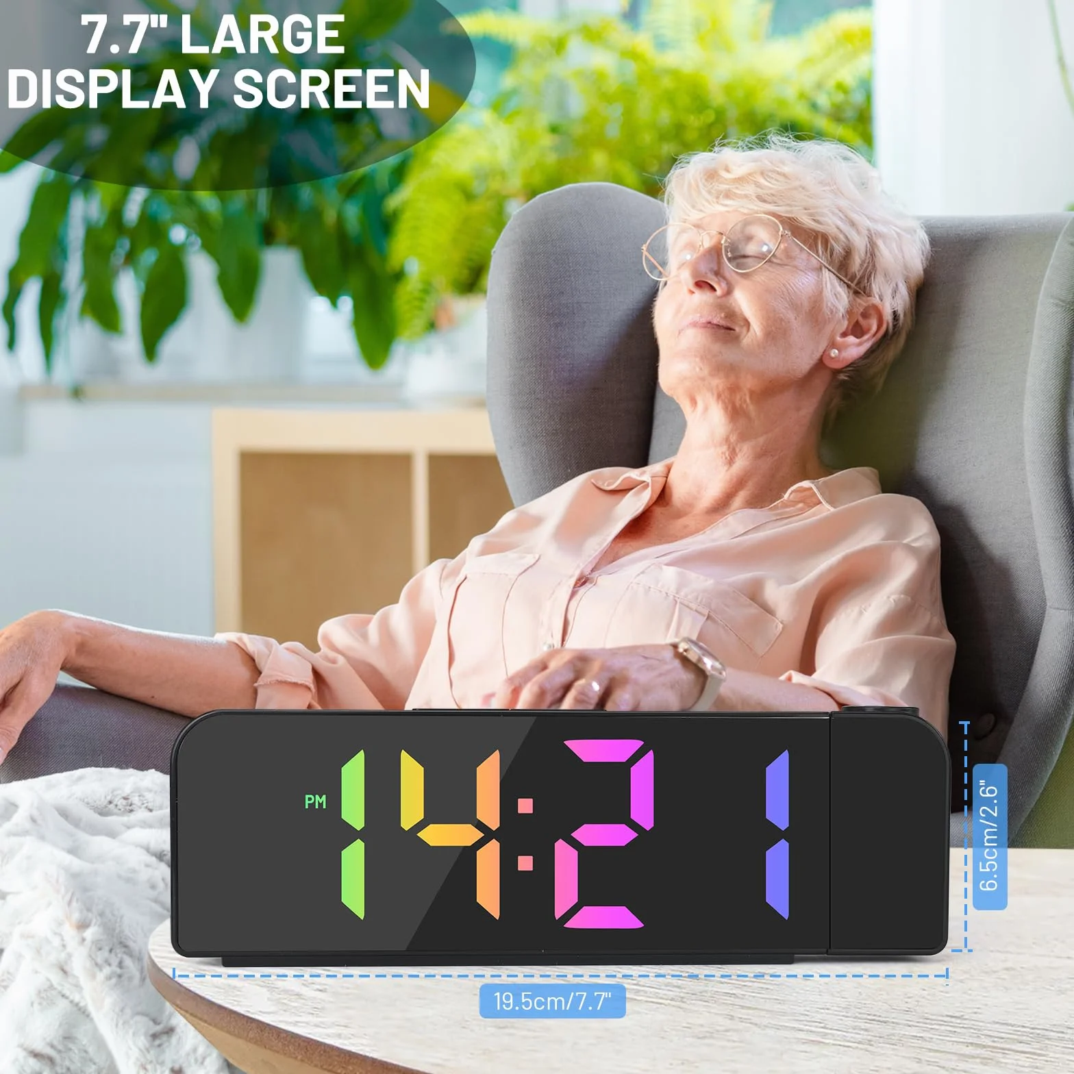 Horloge Numérique LED Réveil Projection avec Température, Snooze, Mode Nuit, Affichage 12H/24H, Noir