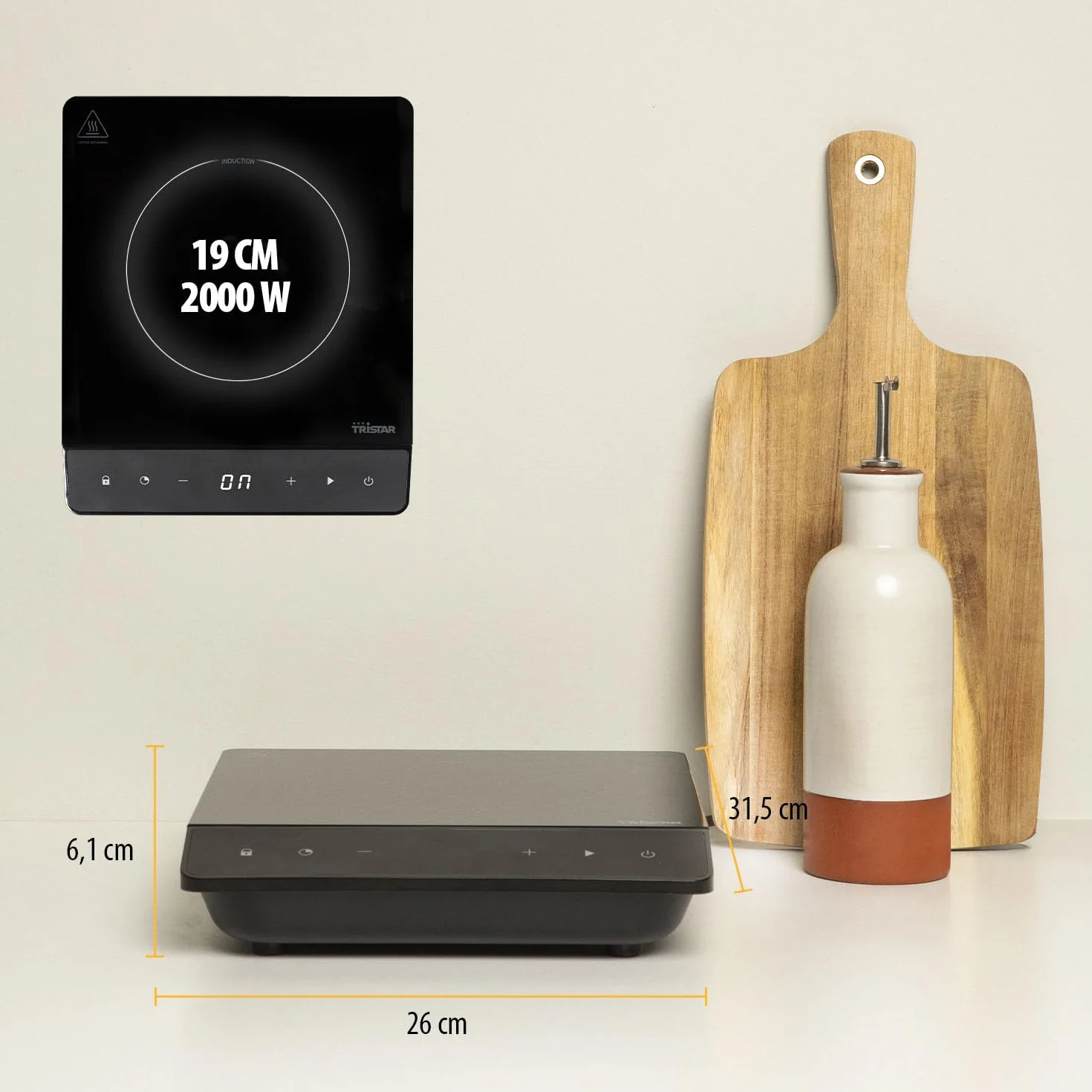 Tristar Plaque à induction, ⌀19 cm, 10 niveaux de puissance, 2000 W, Basse consommation, Minuterie intégrée, avec protection contre la surchauffe, IK-6161
