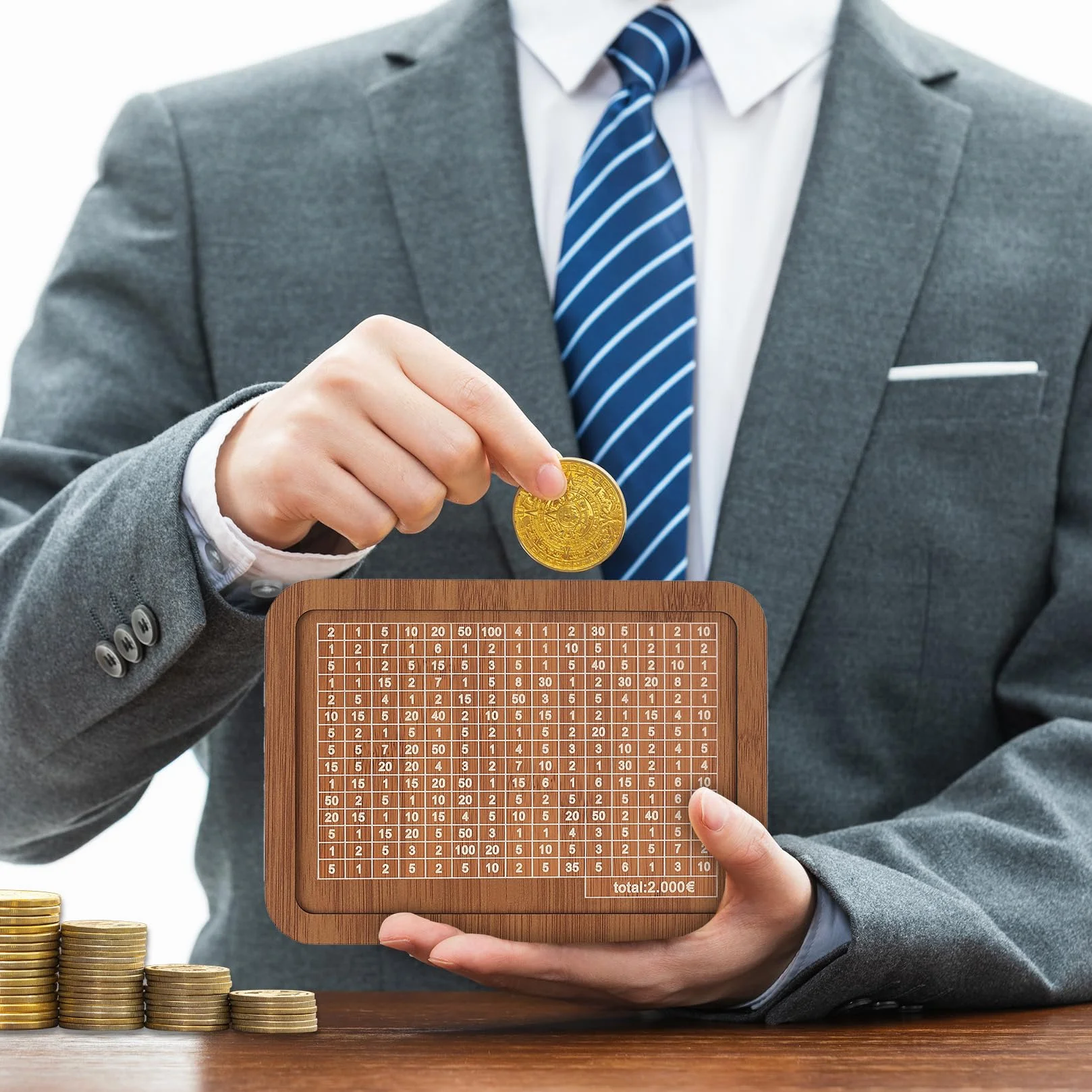 Tirelire en Bois avec Compteur pour Objectif 2000 Euros, Réutilisable