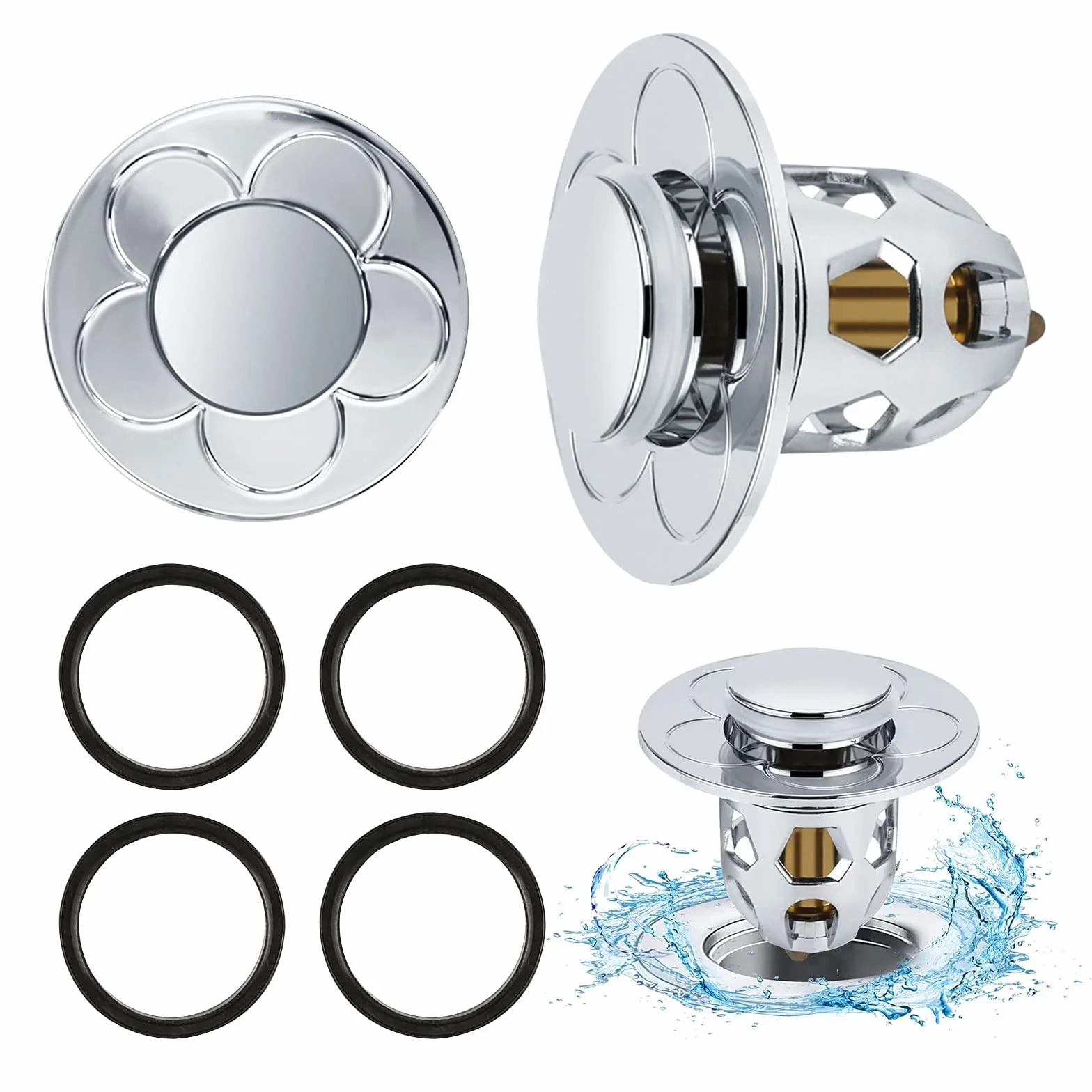 Bonde de Lavabo Universel Pop Up avec Filtre Anti-Clogging Anti-Bloqué - 2 Pièces