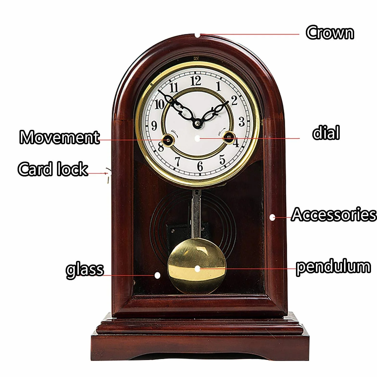 Horloge de cheminée traditionnelle en bois avec carillons Westminster – Horloge de table mécanique en bois marron pour décoration de maison, salon, bureau – Cadeau parfait pour une pendaison de