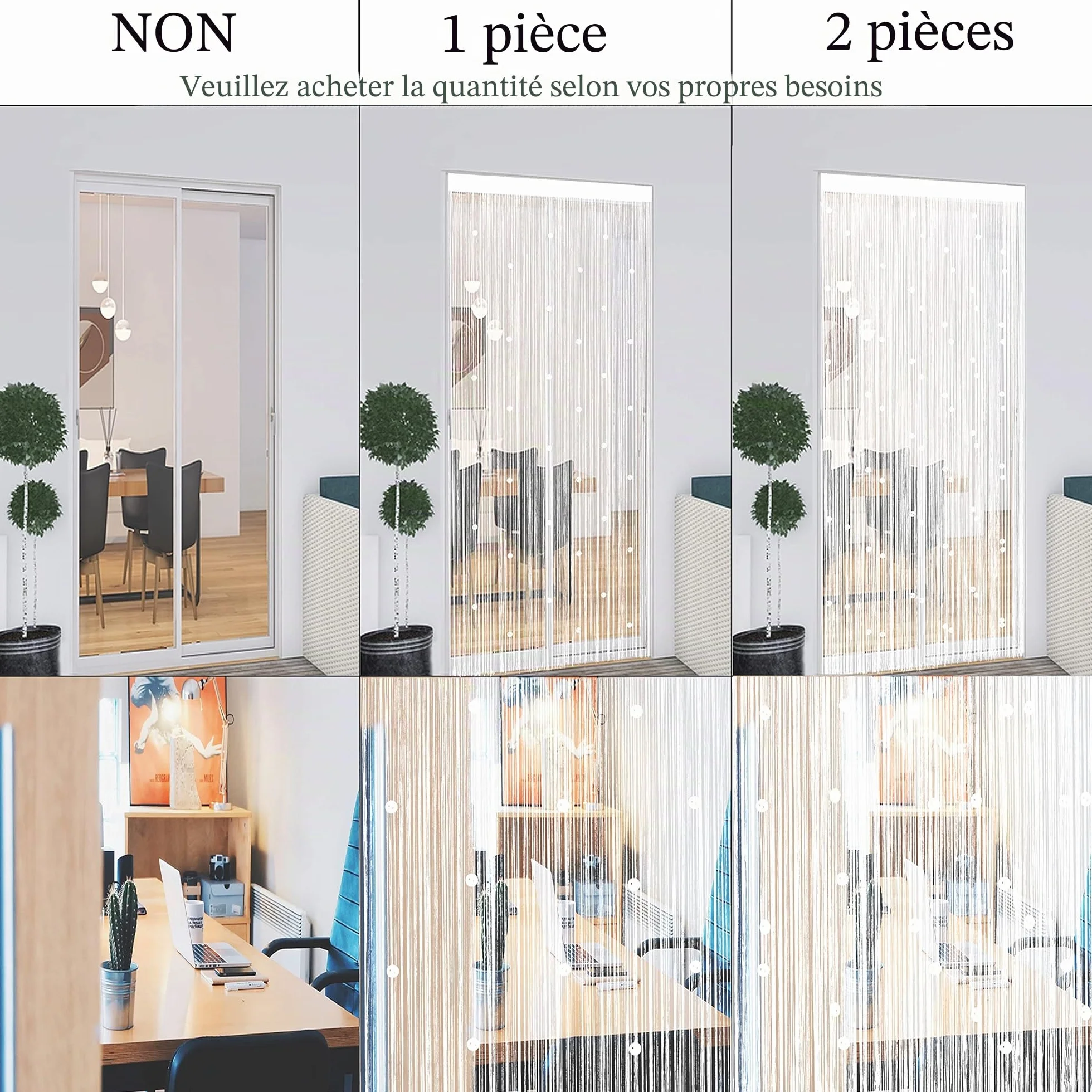 Rideau De Porte en Perles Anti Mouches Exterieur 90x200cm Blanc
