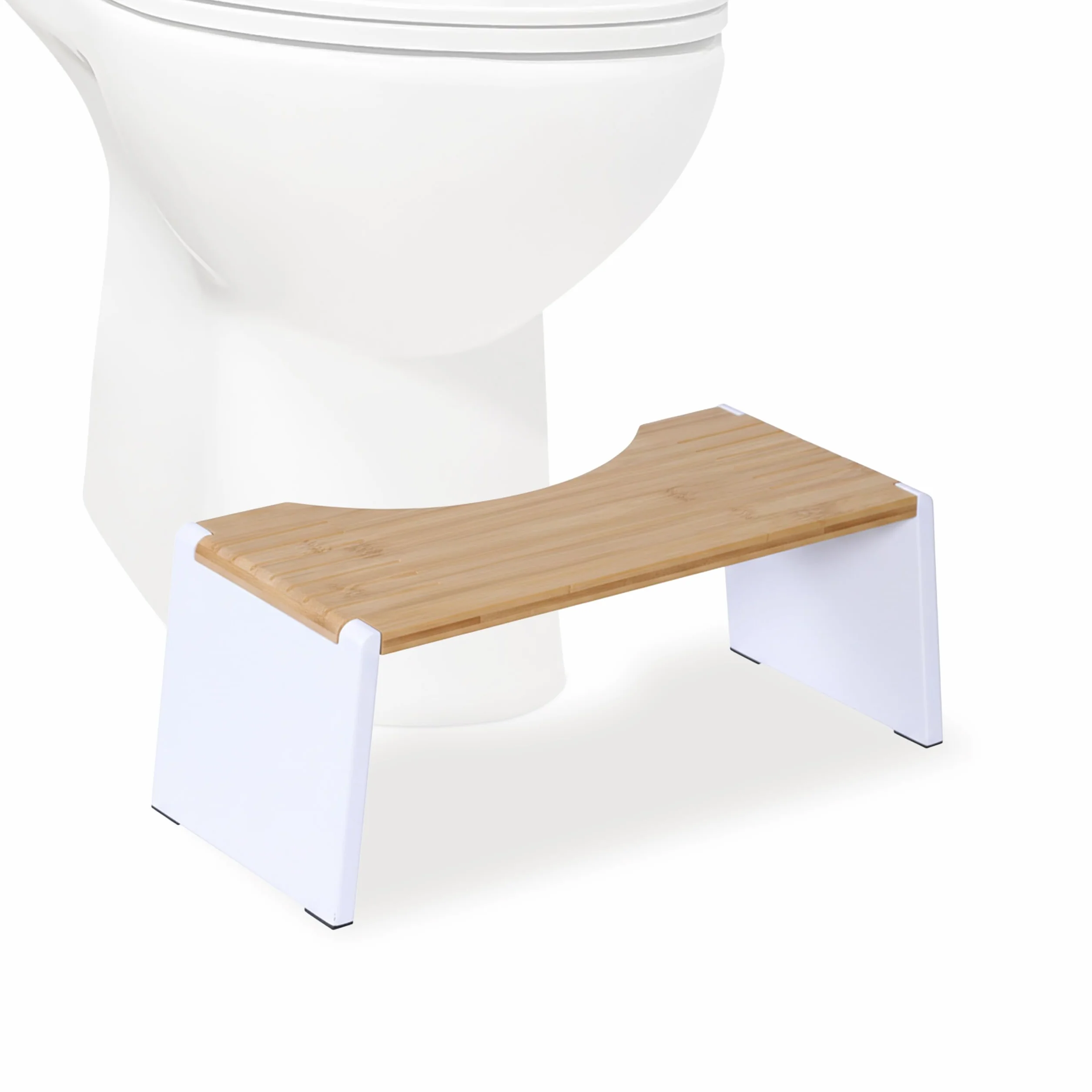 Relaxdays Repose-Pieds WC, Pliable, Adultes, Bambou, antidérapant, HxLxP 19 x 43,5 x 20 cm, Naturel/Blanc