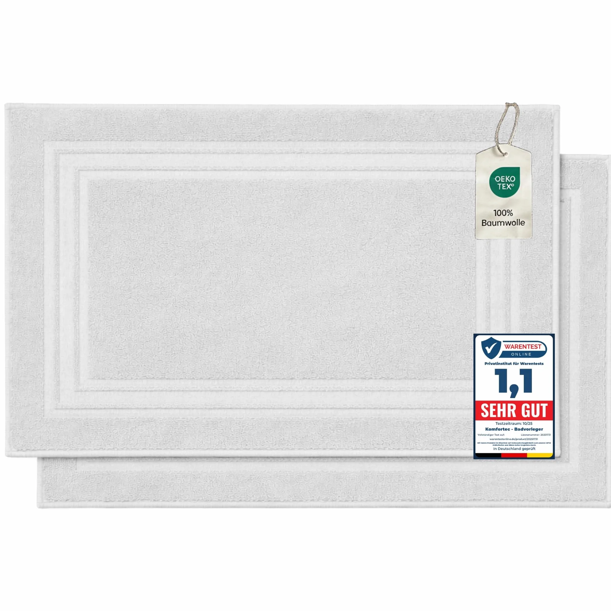 Tapis de Bain 2 Pièces 600 g/m² 100% Coton 50x70 cm Blanc