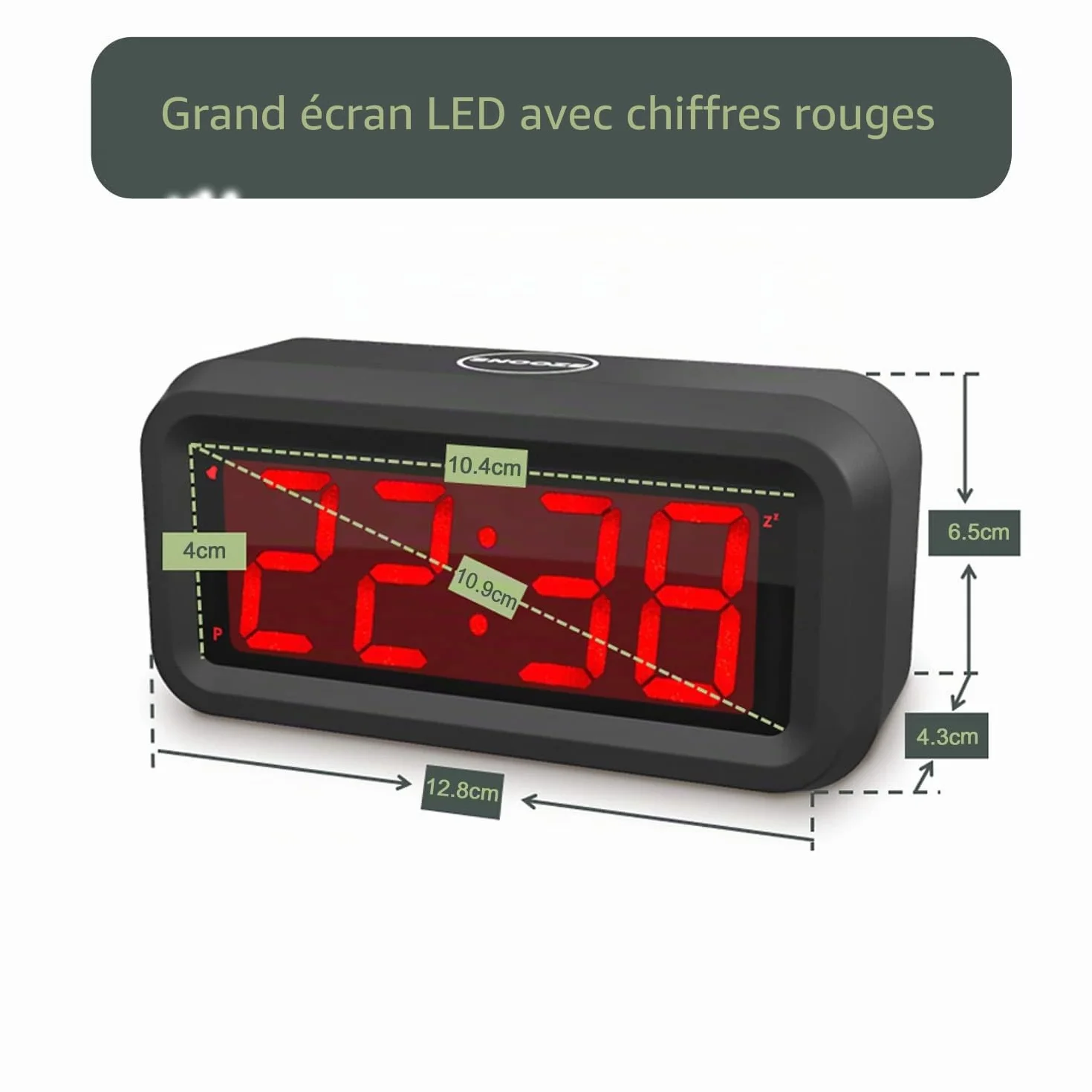 EUTUKEY Réveil Numérique LED 12/24H 2 Niveaux Luminosité 3 Niveaux Volume Snooze
