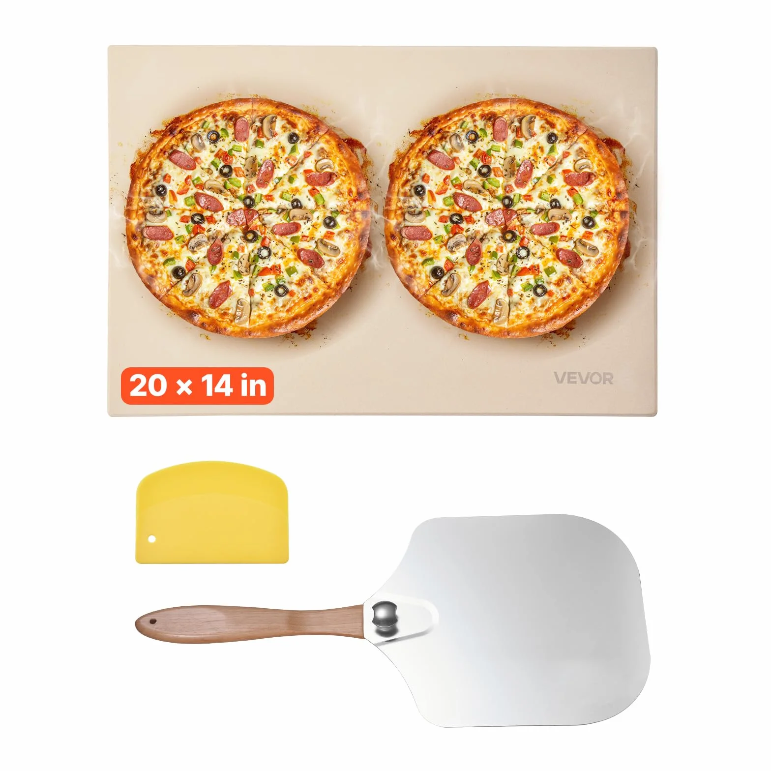VEVOR Pierre à pizza rectangulaire en cordiérite 50,8 x 35,5 cm, pierre de cuisson extra large avec pelle en aluminium, résistante à la chaleur, épaisseur 1,5 cm, pour four, cuisson du pain, barbecue