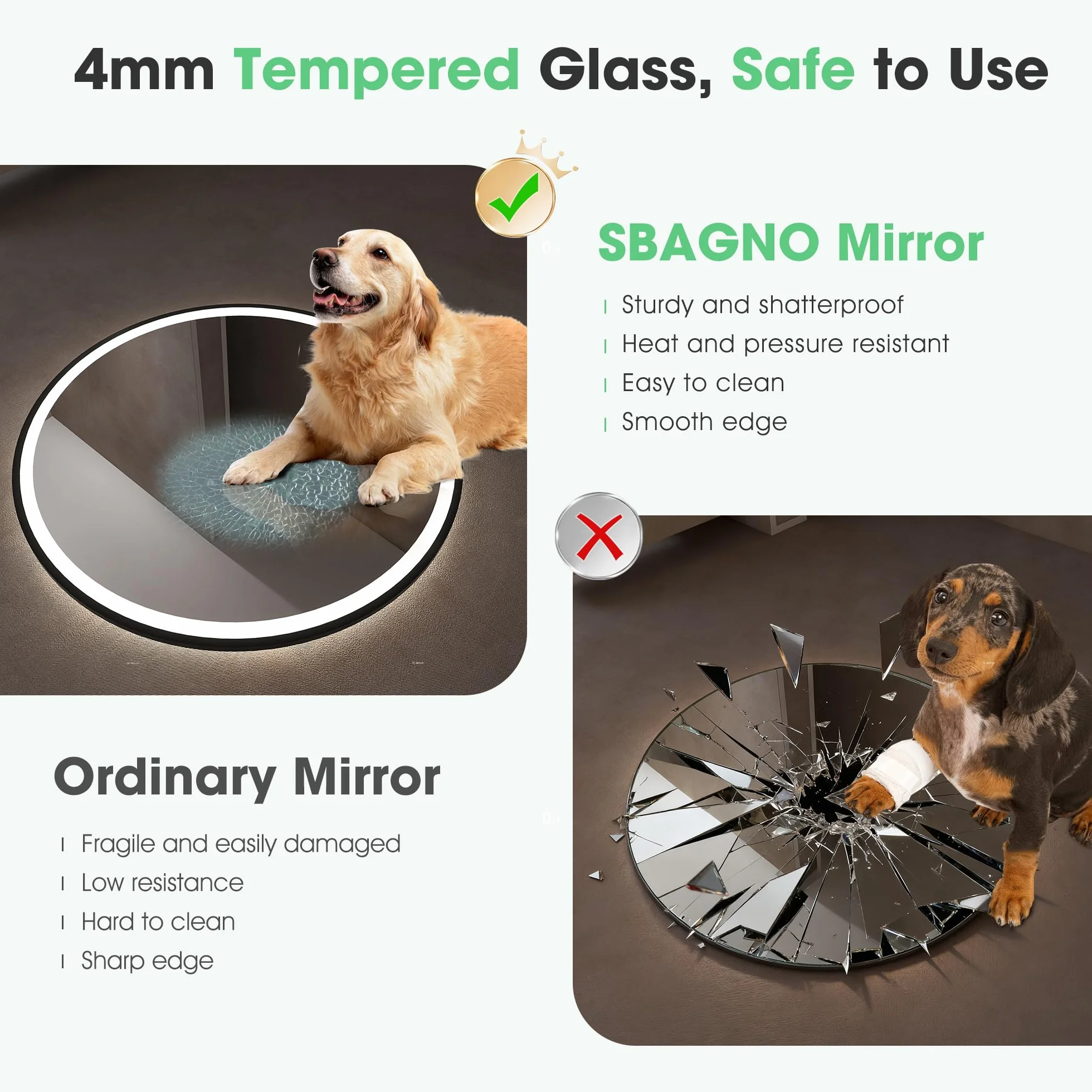 S'bagno Miroir-Rond-Salle-de-Bain-avec-éclairage 60cm, Rond-Miroir-LED-avec-Bluetooth, Antibuée, 3 Couleurs Lumières, Dimmable, Mémoire Lumière, IP44, Verre Trempé, Cadre Fer Noir