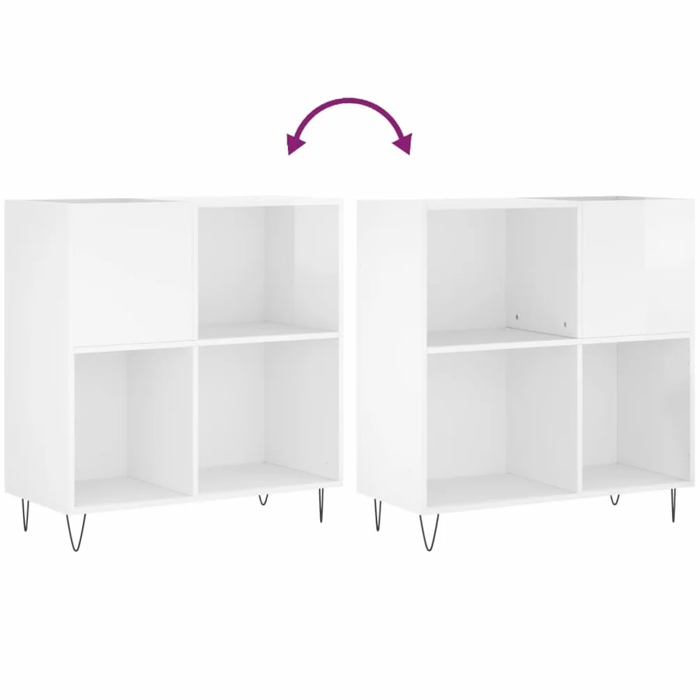 vidaXL Armoire à Disques, Support de Tourne-Disque, Armoire Latérale avec Rangement, Buffet de Salon, Moderne, Blanc Brillant Bois d'Ingénierie