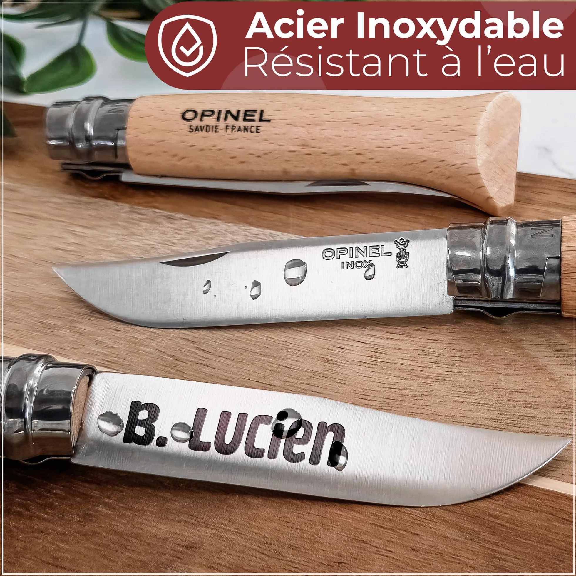 Opinel n°8 Couteau pliant personnalisé homme lame acier inoxydable gravé prénom date