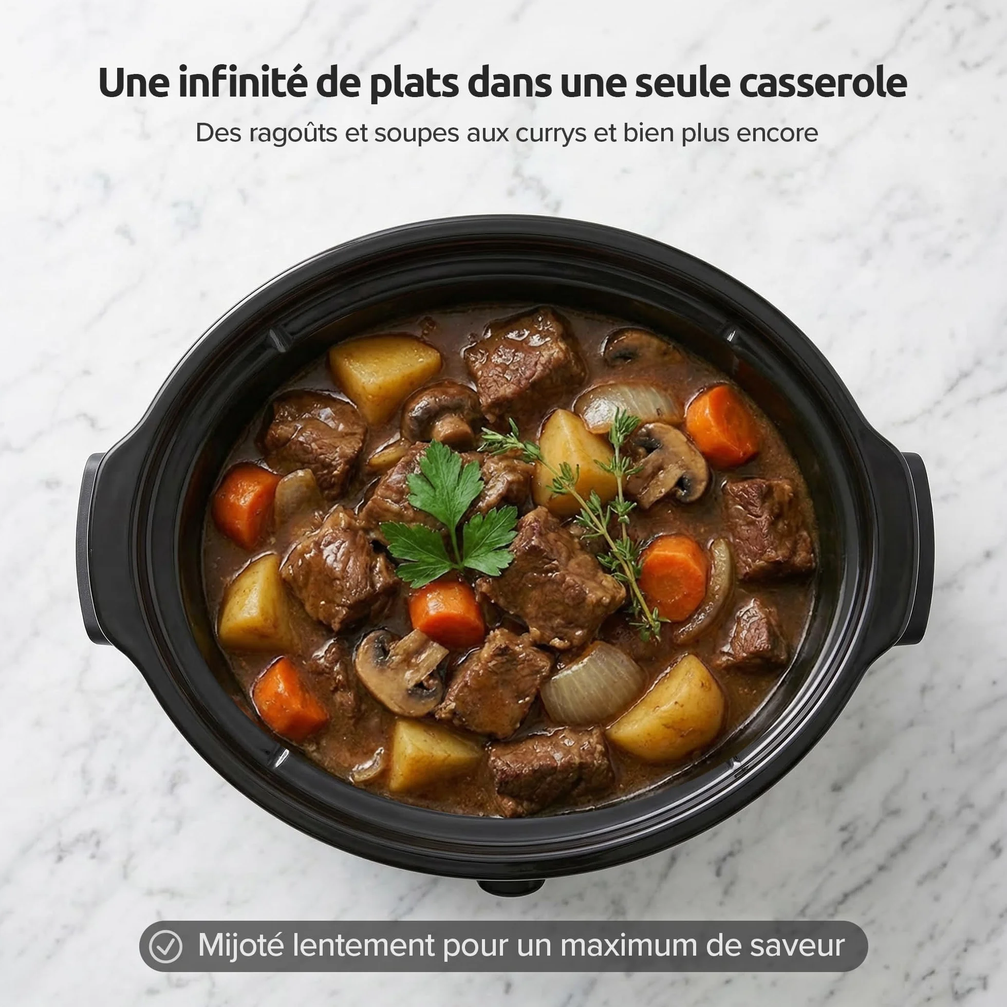 Olvy Mijoteuse 6 l en céramique avec 3 niveaux de cuisson et poignées pliables