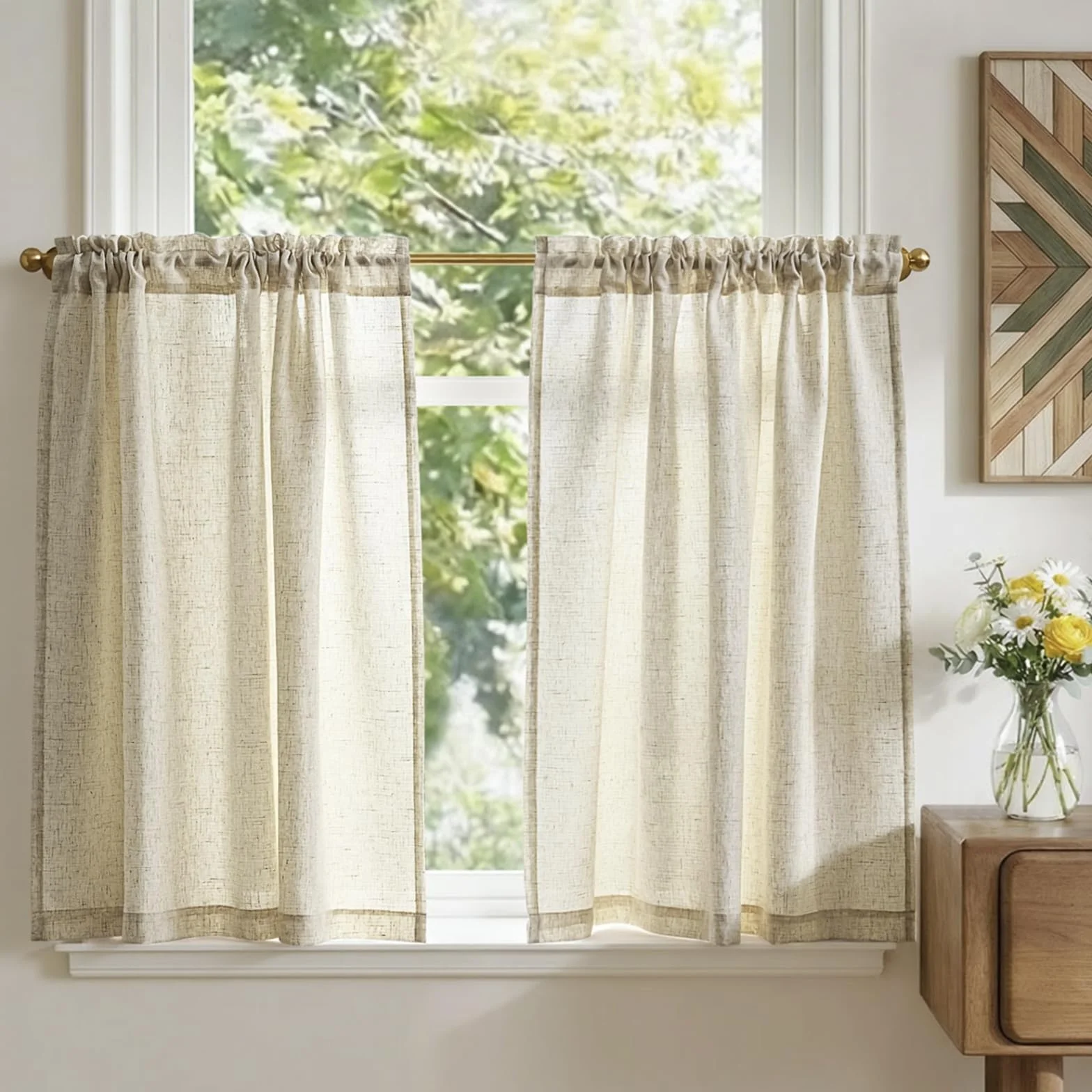 TOPICK Petit Rideau Brise Bise Beige 65x90 cm 2 Panneaux