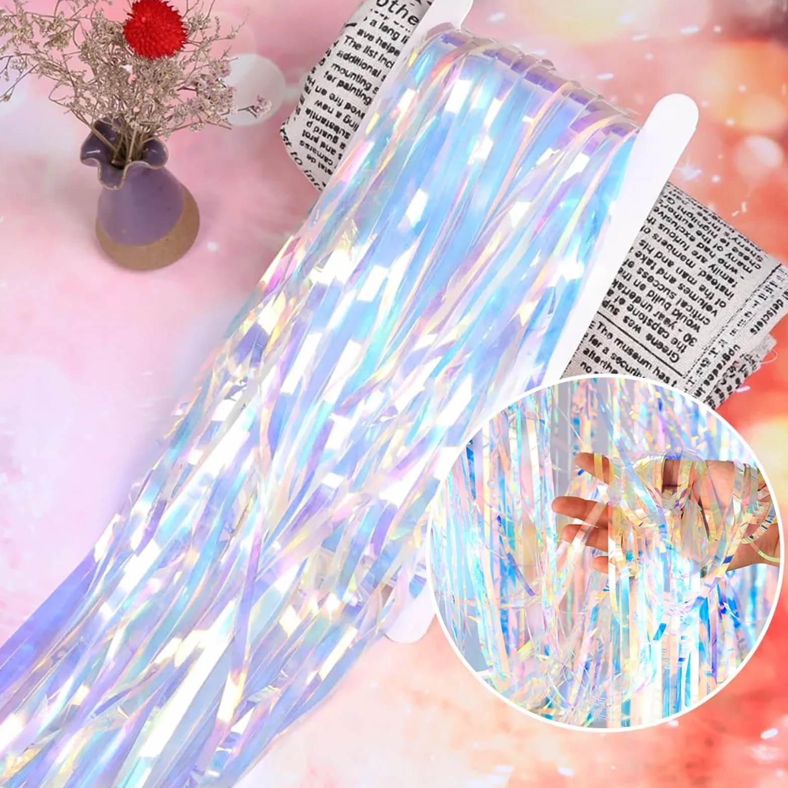 Lot de 2 rideaux à paillettes métalliques scintillants pour fenêtre anniversaire