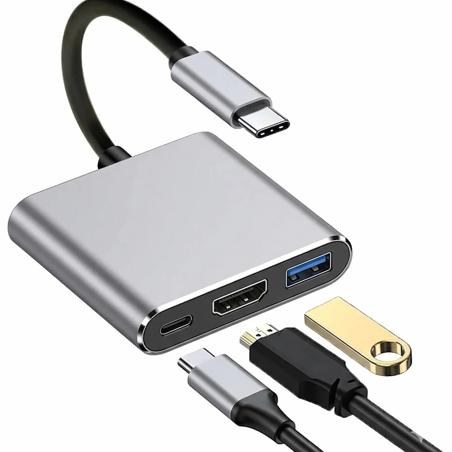 Adapter USB C na HDMI, 4K 30 Hz Multiport Hub z 100 W PD, USB 3.0, adapter USB C HDMI do MacBook Pro/Air, iPad Pro, Samsung S24/S23, Surface, HP