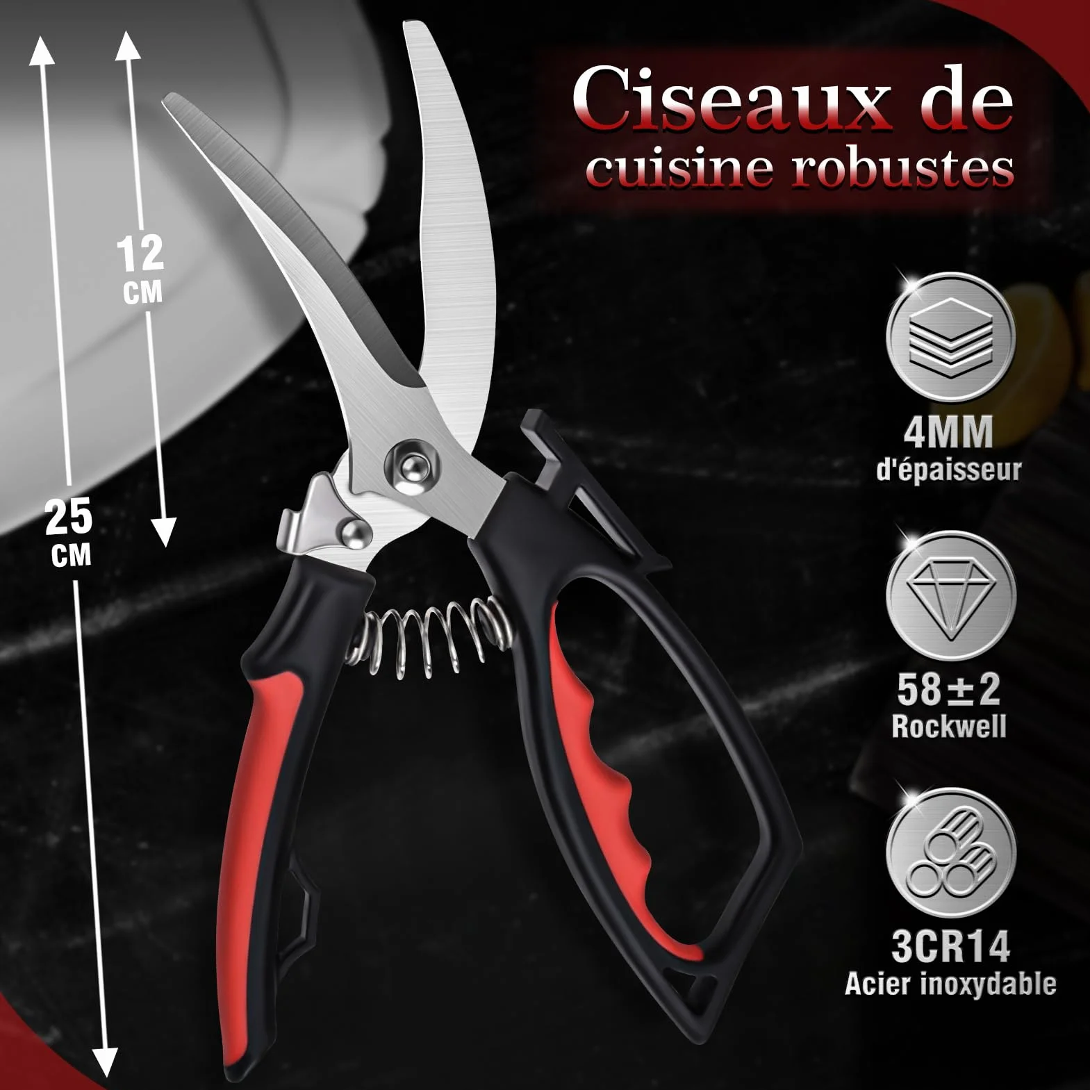 Ciseaux à Volaille Professionnels Acier Inoxydable Poignée Antidérapante Robustes Multifonctions