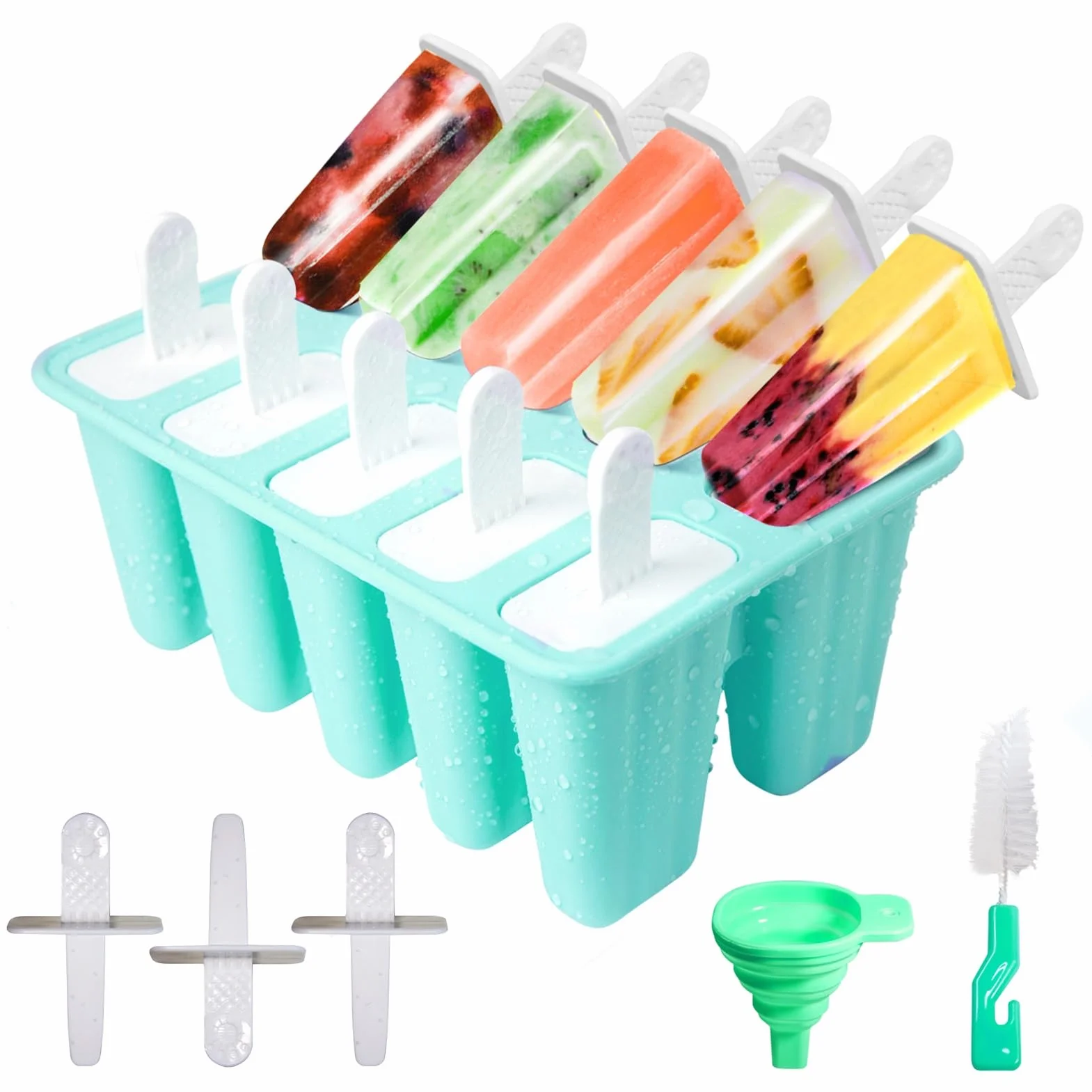 Moule Glace 10 Cavités Silicone Avec Batonnet Brosses Entonnoirs Pliants Sans BPA