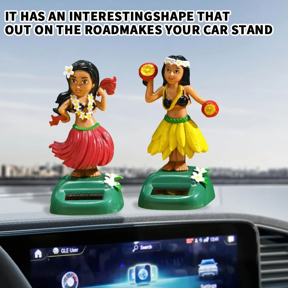 2Pcs Figurine Poupée de Tableau de Bord Hawaïenne, Décoration de Voiture, Bureau Maison