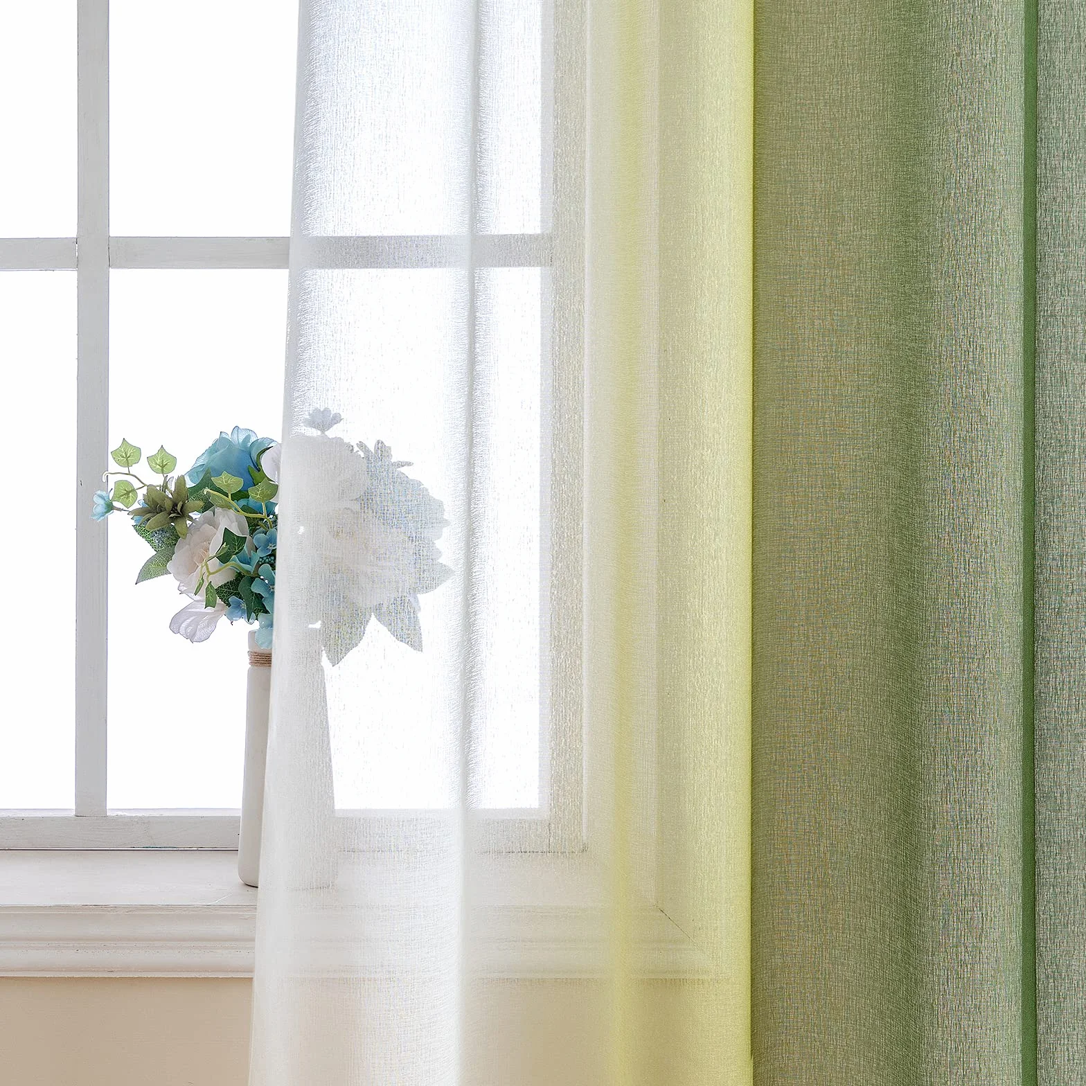 MIULEE Lot de 2 Rideaux Dégradé à Oeillet Voilage Polyester Transparent pour Fenêtre Salon Chambre Blanc Olive 140x245 CM
