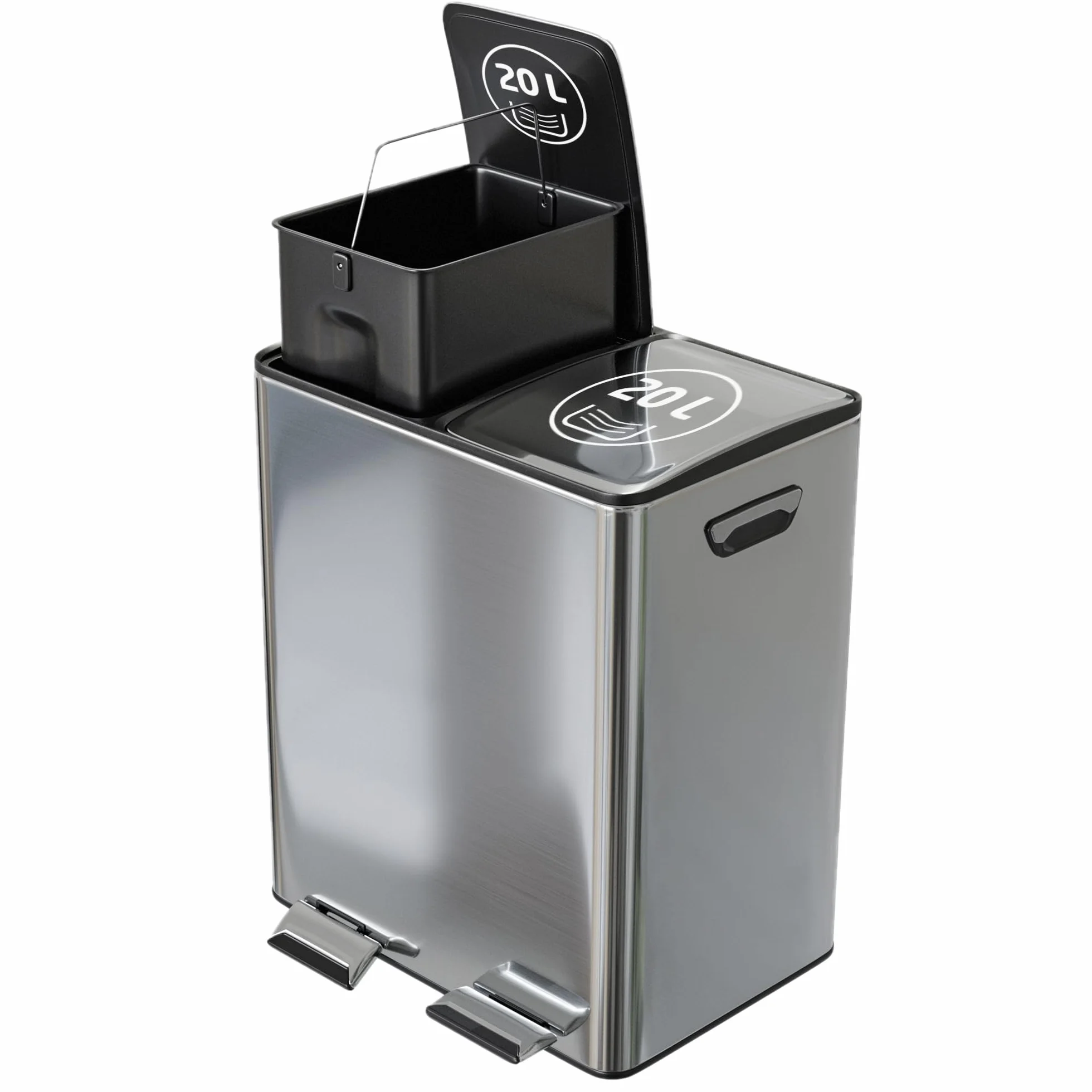 Poubelle de Recyclage Double Acier Inoxydable 45x30x52 cm 2x20 L RECIK EVO