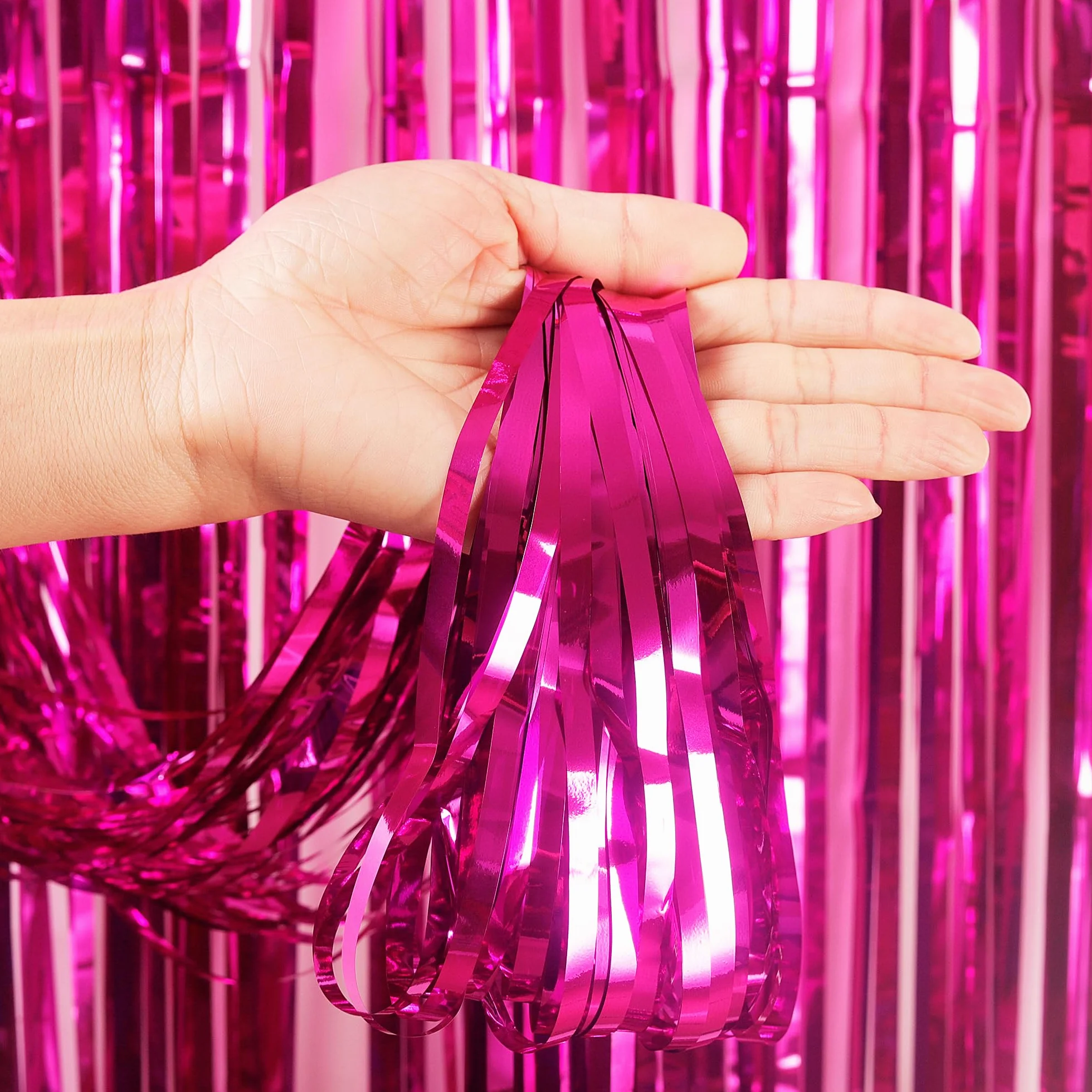 Rideaux à franges lamé pailleté rose vif 0,98 x 2,53 m lot de 2 pour porte décoration fête anniversaire