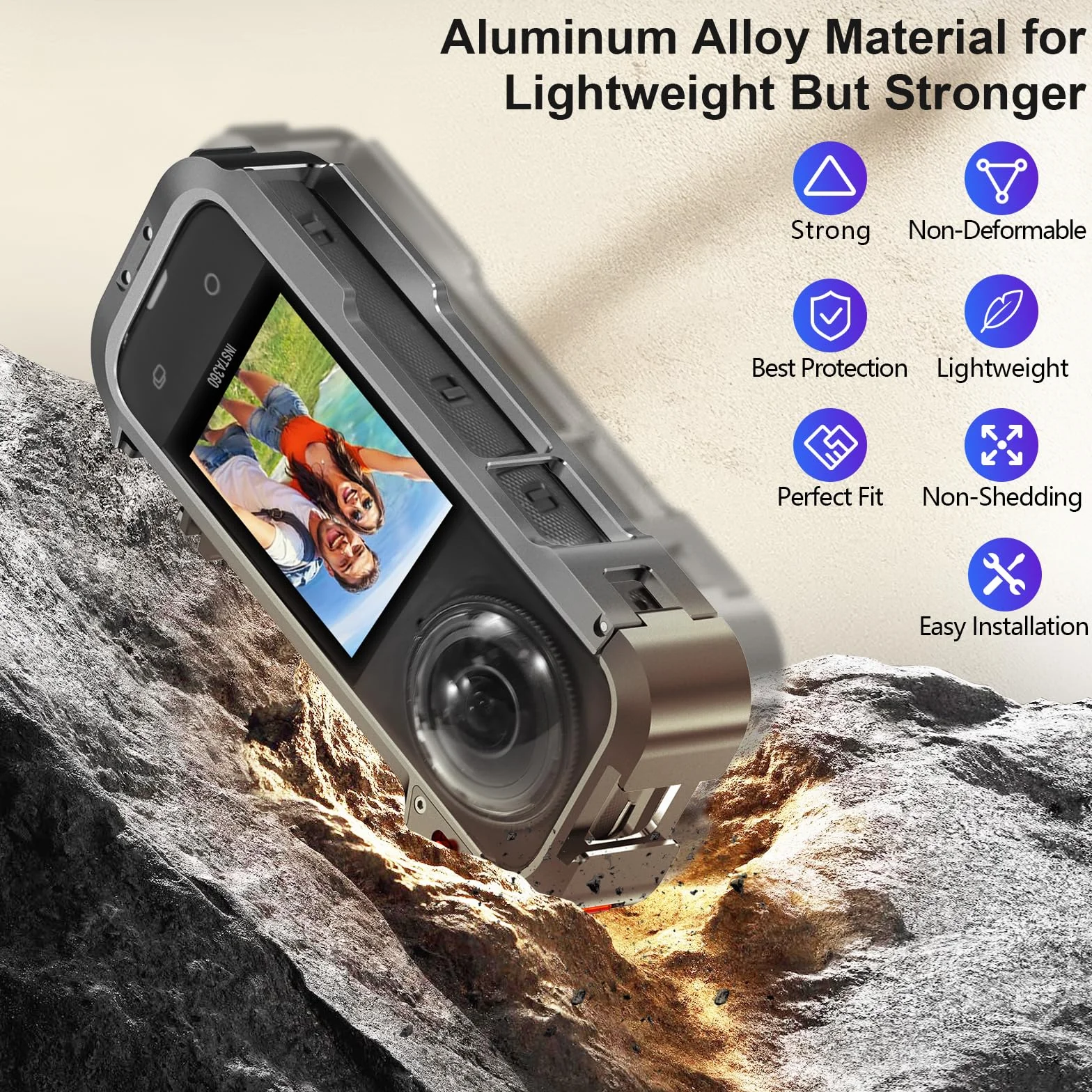 AMAZEAR Metalowa obudowa ochronna na akcesoria Insta360 X4, ulepszona aluminiowa klatka szybkiego uwalniania Insta 360 X4 mocniejsza konstrukcja, wielofunkcyjna ramka z osłoną obiektywu