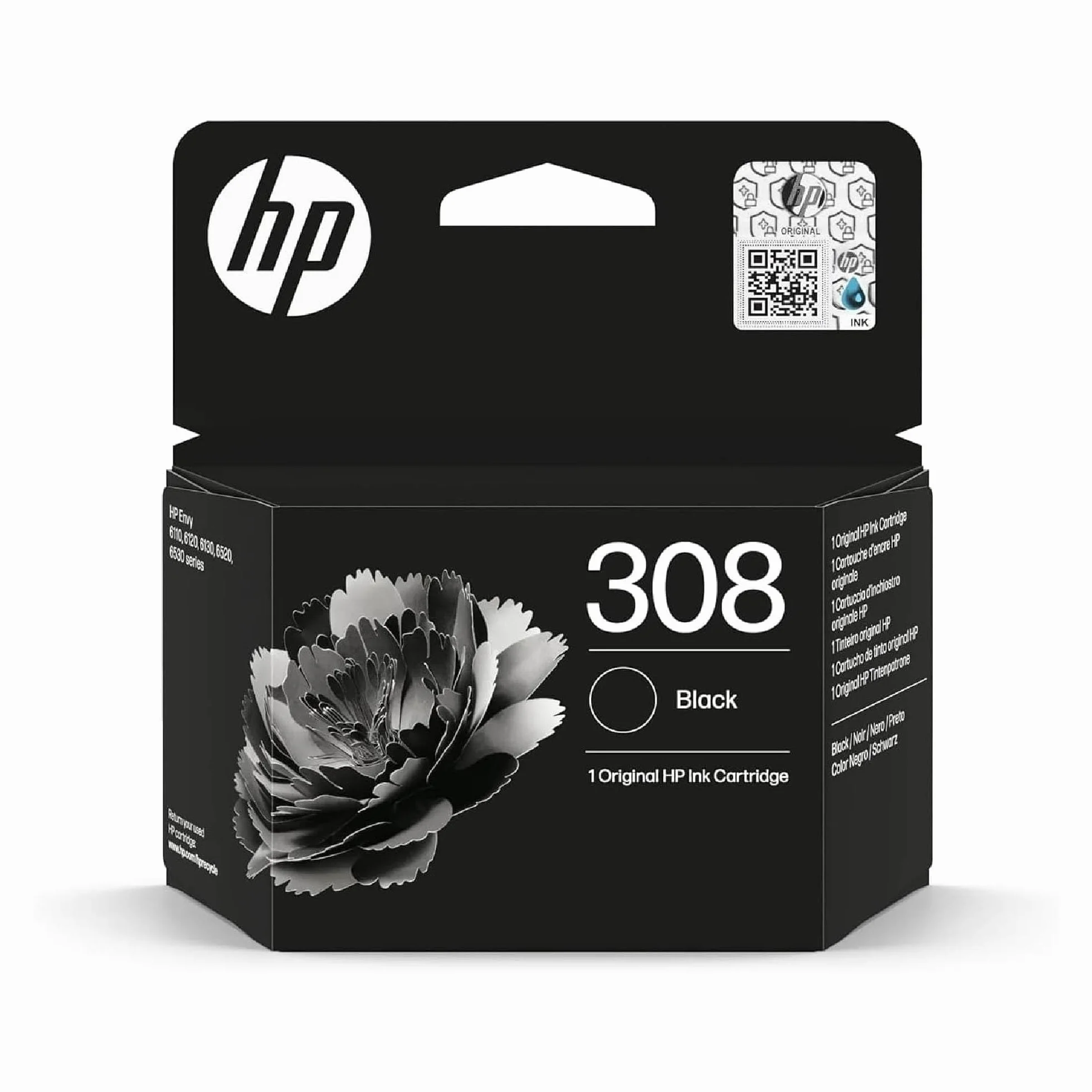 HP 308 Cartouche d’Encre Original Noir 7FP21UE Compatible Envy 6110 6120 6130 6520 6530